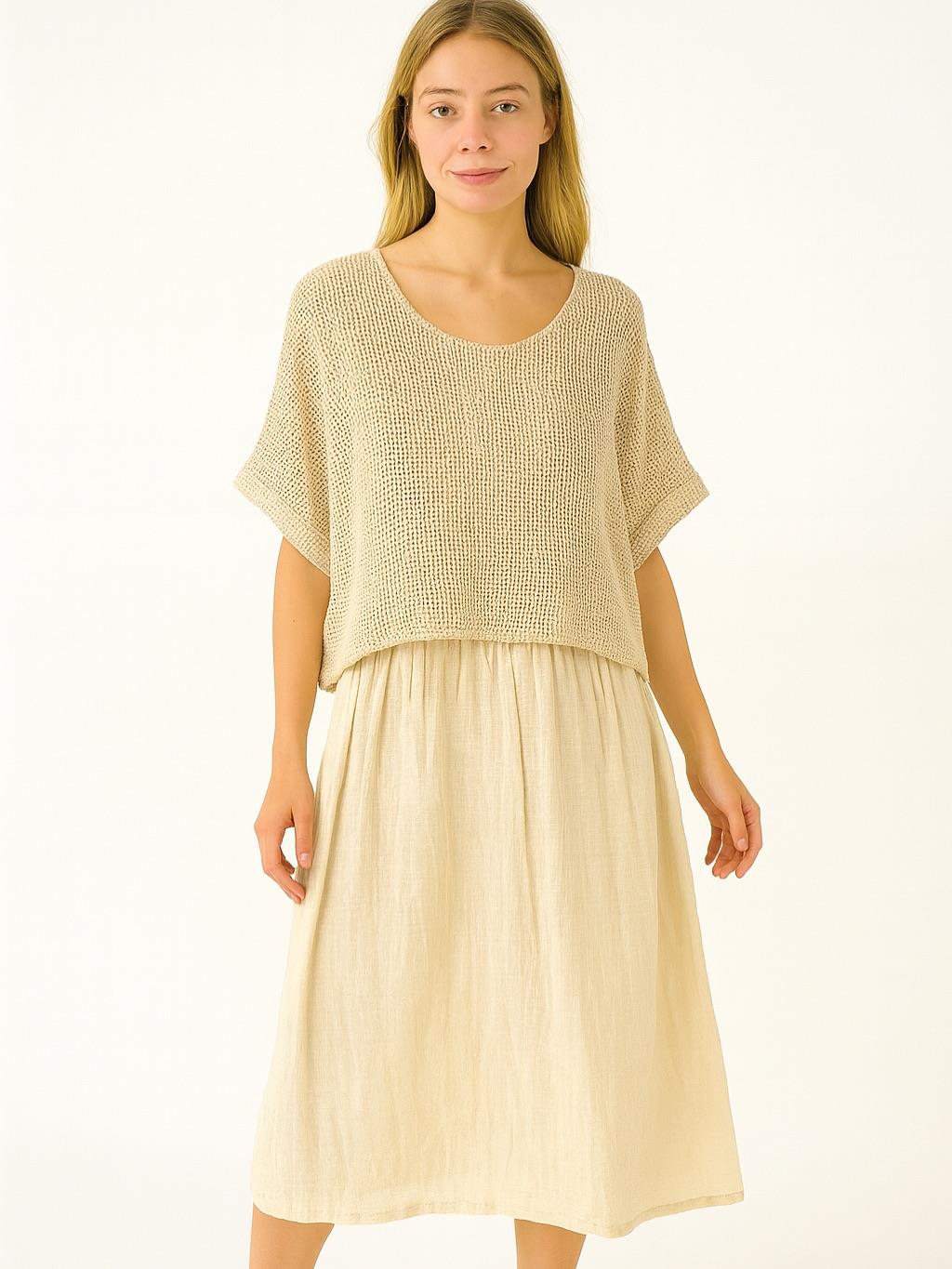 İtalyan File Elbise - BEJ