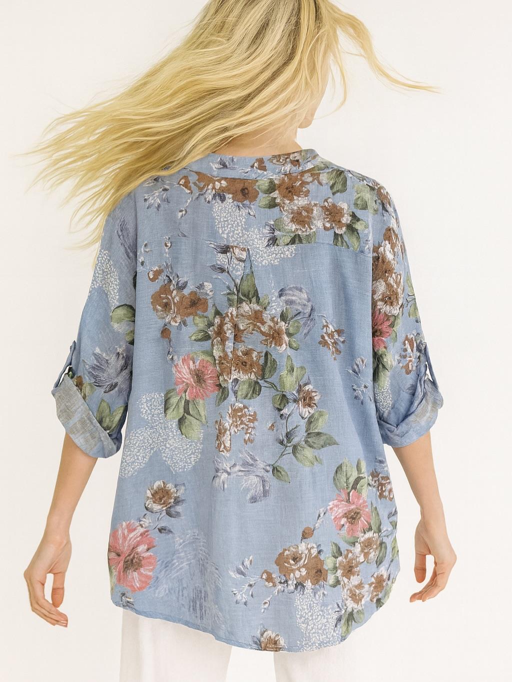 İtalyan Pamuk Keten Gömlek - MAVİ