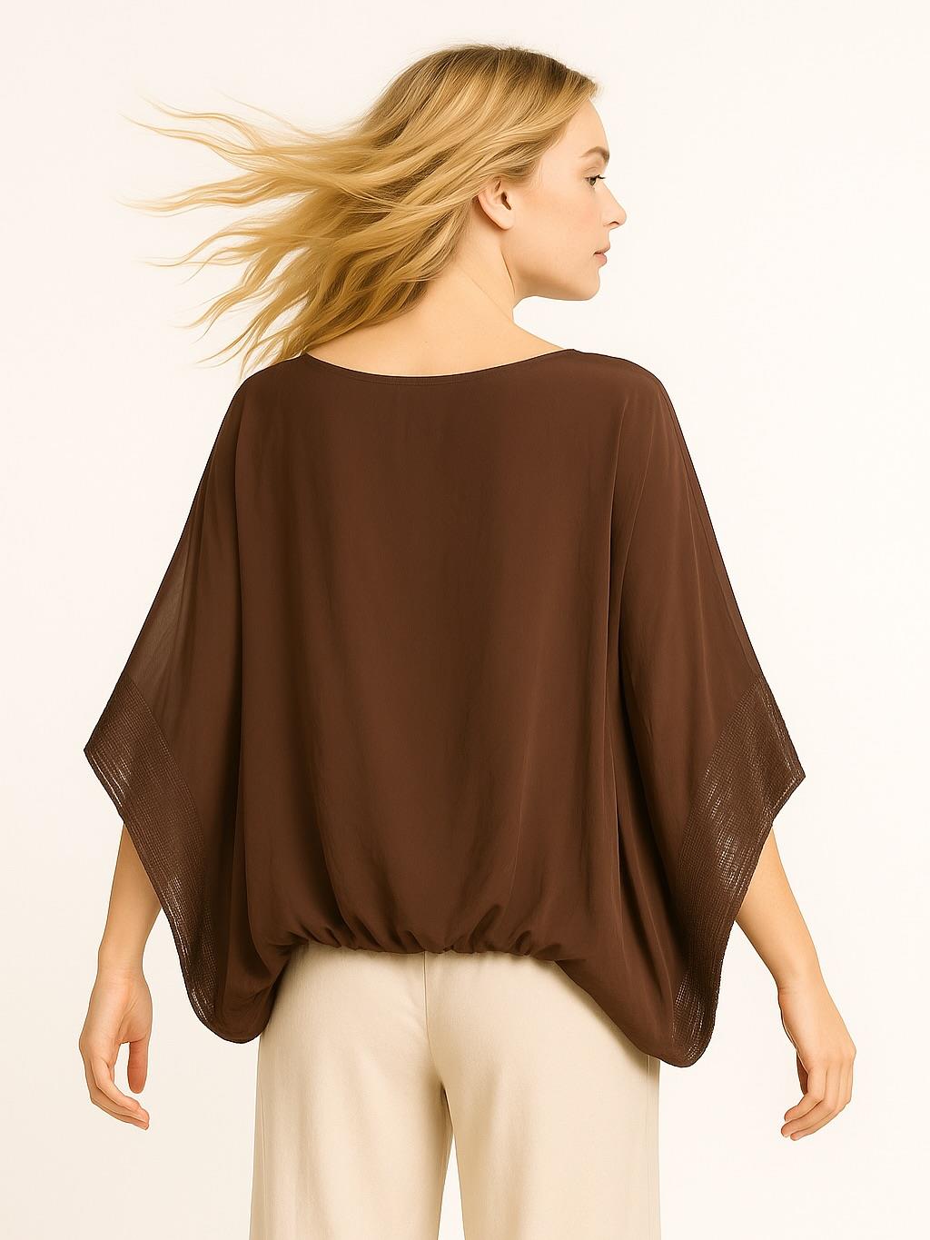İtalyan İpek Bluz - KAHVERENGİ