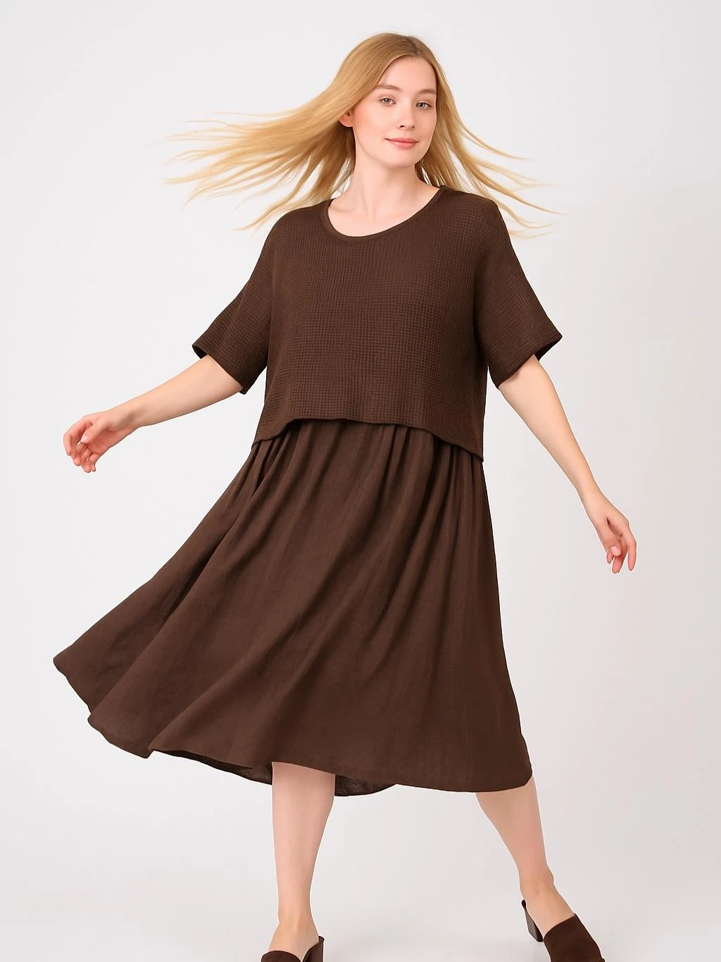 İtalyan File Elbise - KAHVERENGİ