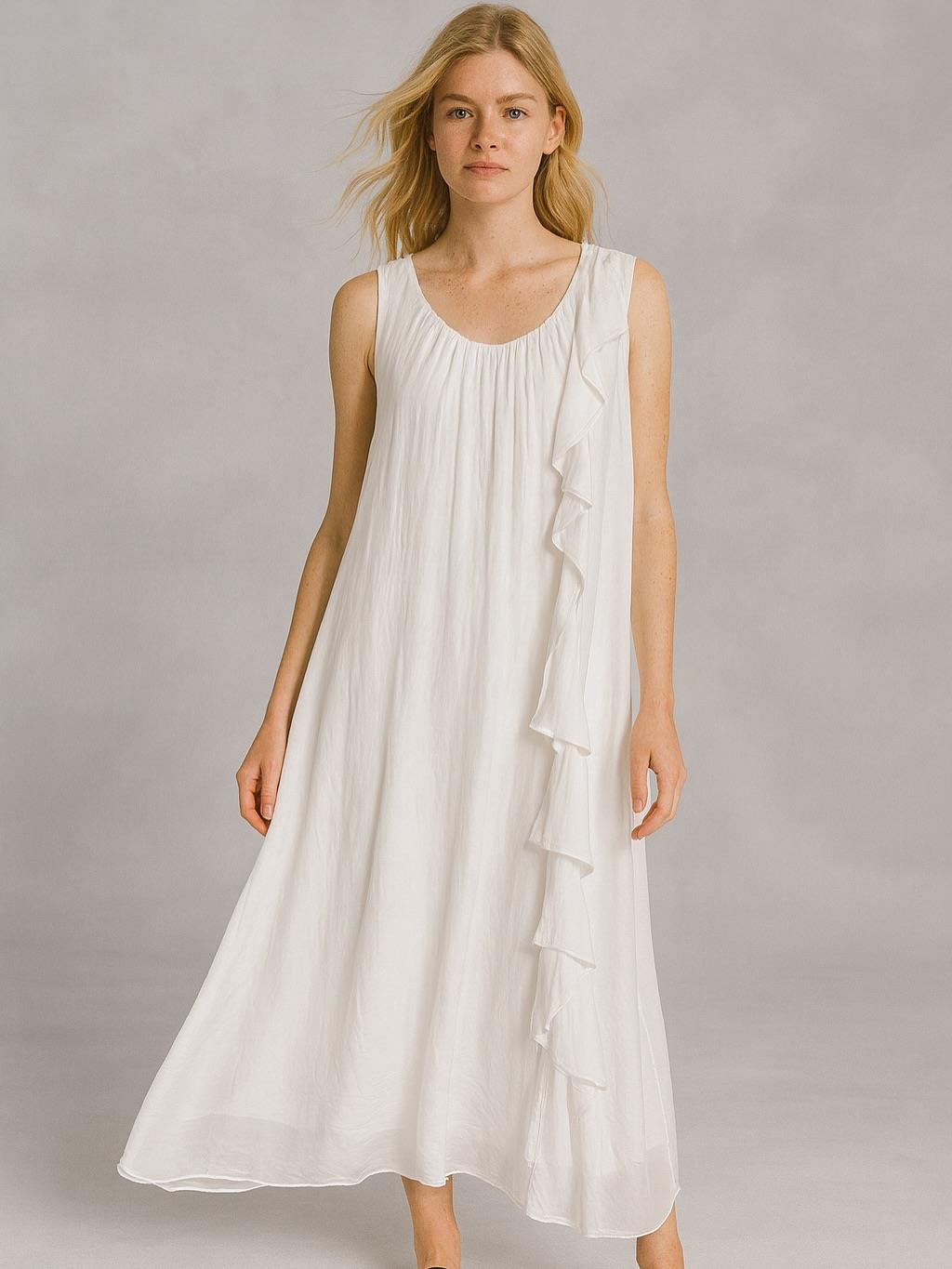 İtalyan İpek Elbise - BEYAZ