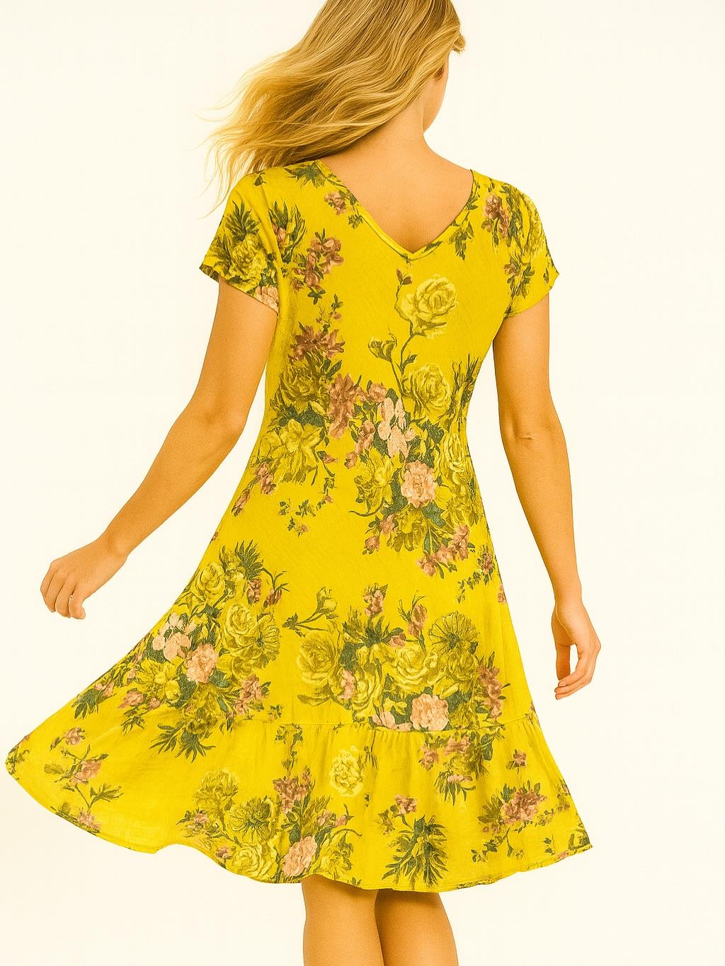 İtalyan Pamuk Keten Elbise - SARI