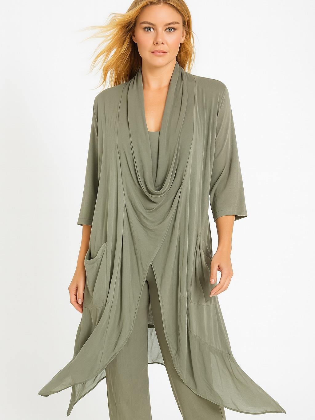 İtalyan Şal Yaka Tunik - VİZON