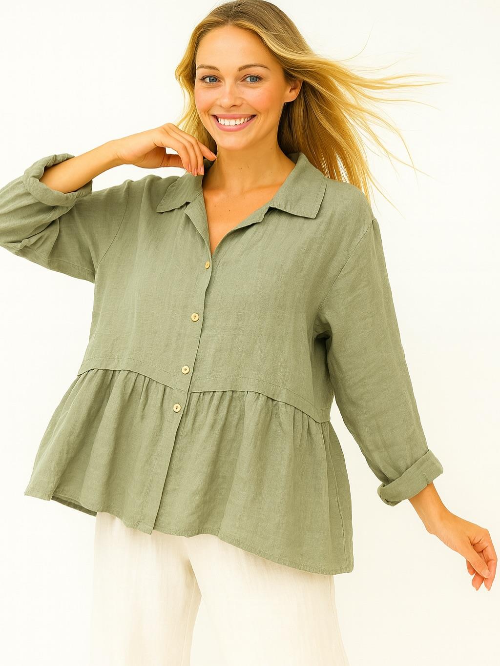 İtalyan Keten Gömlek - HAKİ