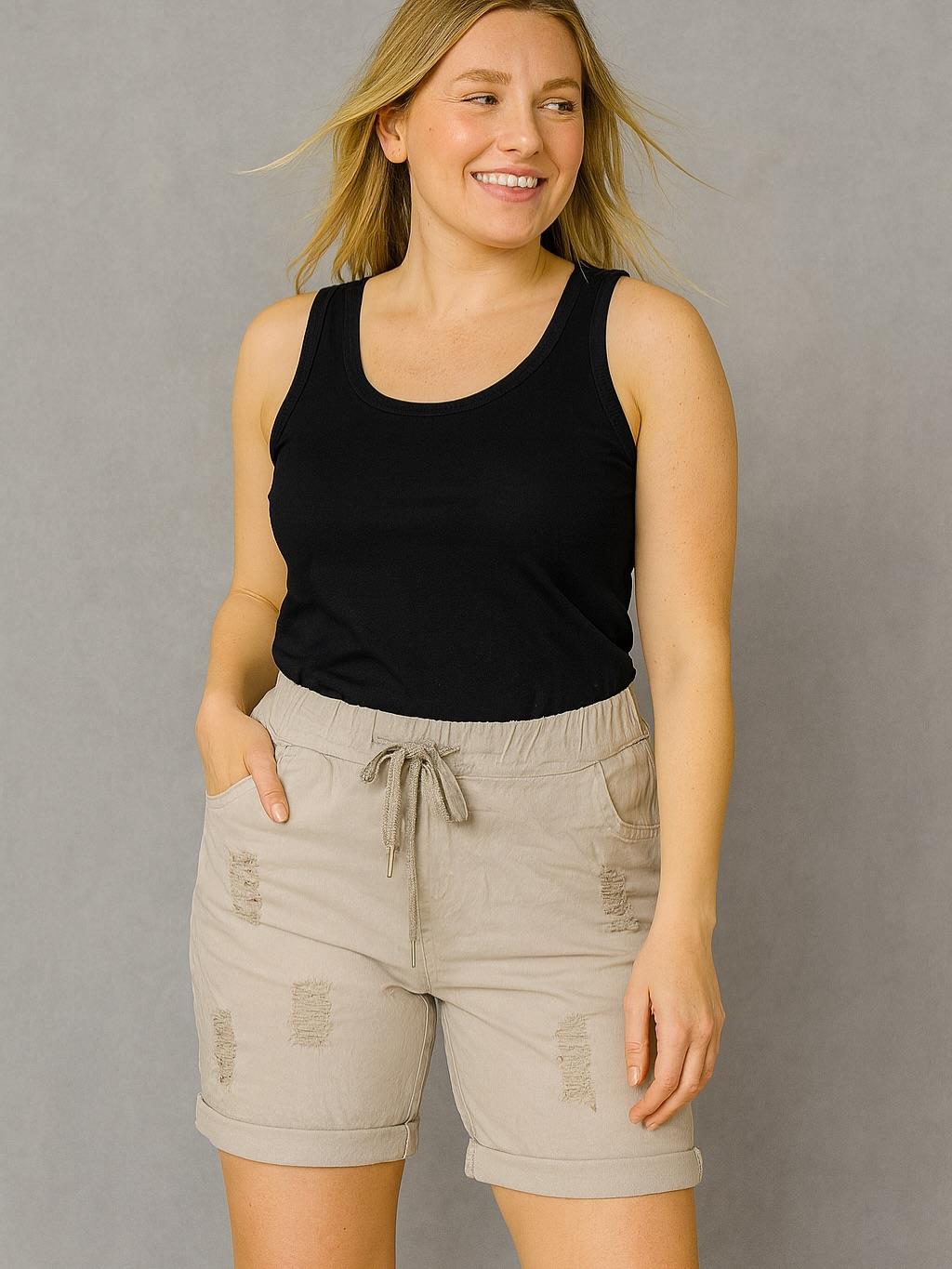 İtalyan Likralı Şort - BEJ