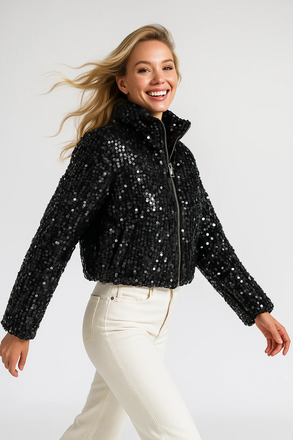 İtalyan Pul Payet Detaylı mont - SİYAH