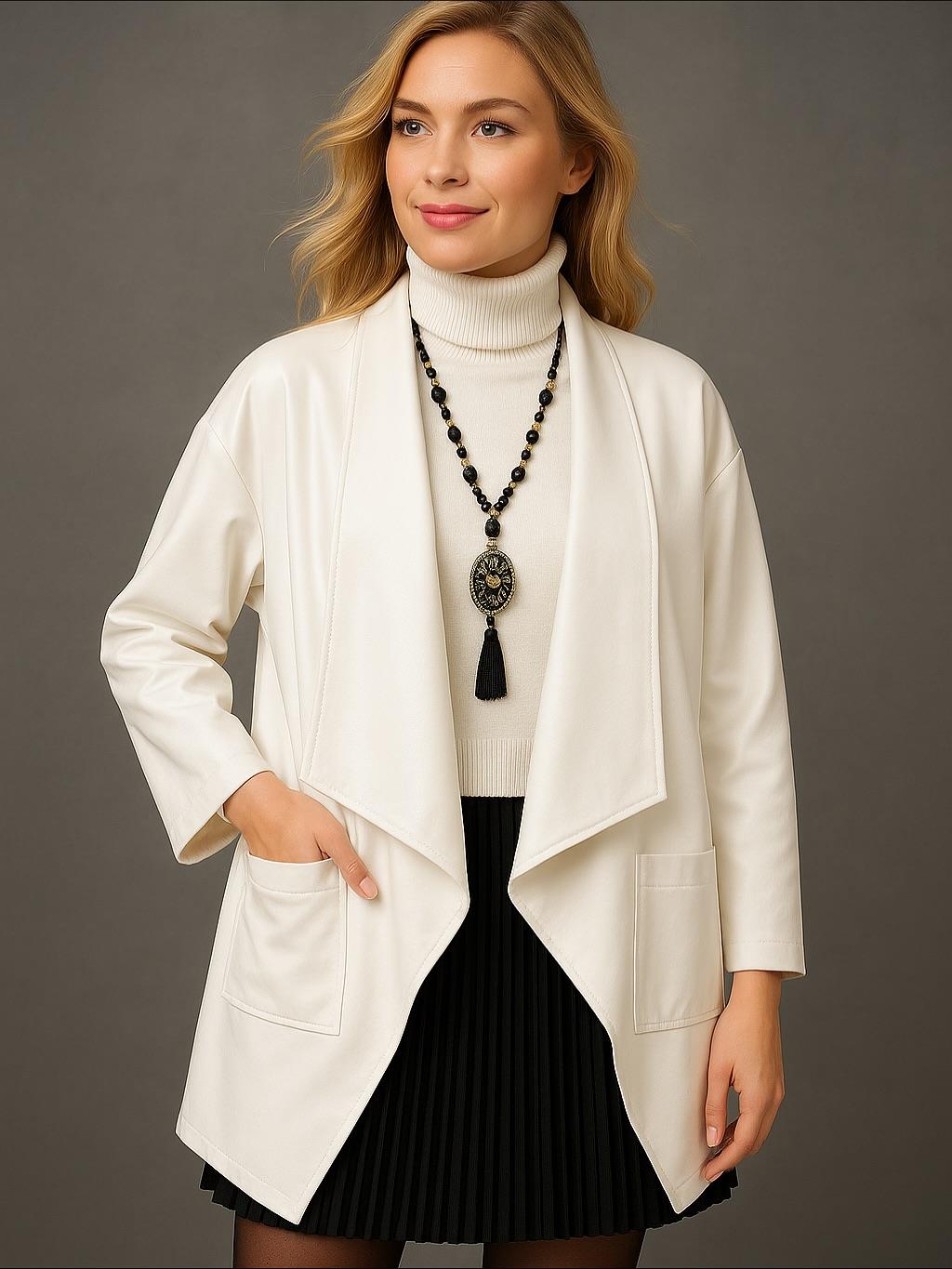 İtalyan Kısa Deri Kap - BEYAZ