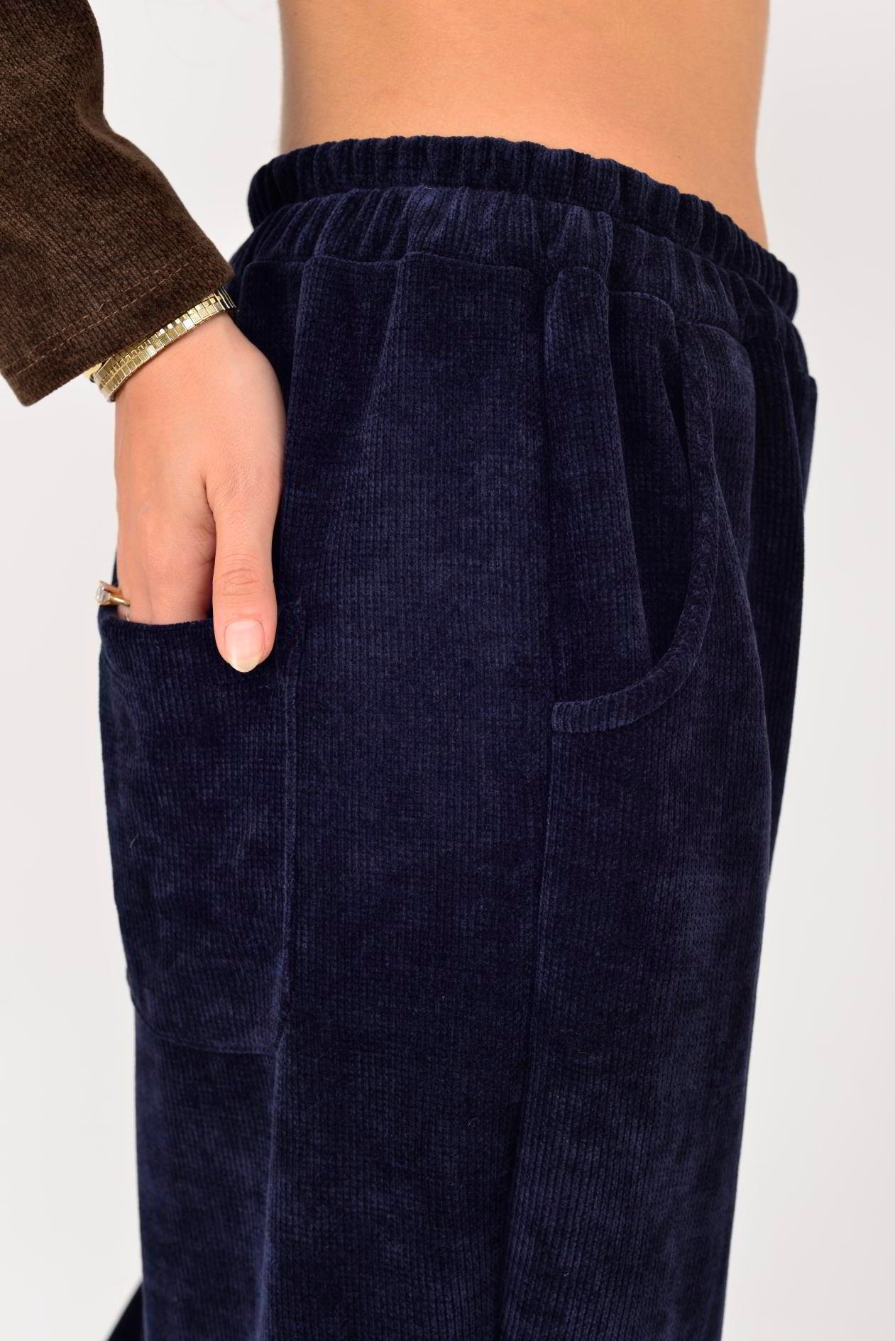 İtalyan Cep Detaylı Fitilli Kadife Pantolon - LACİVERT