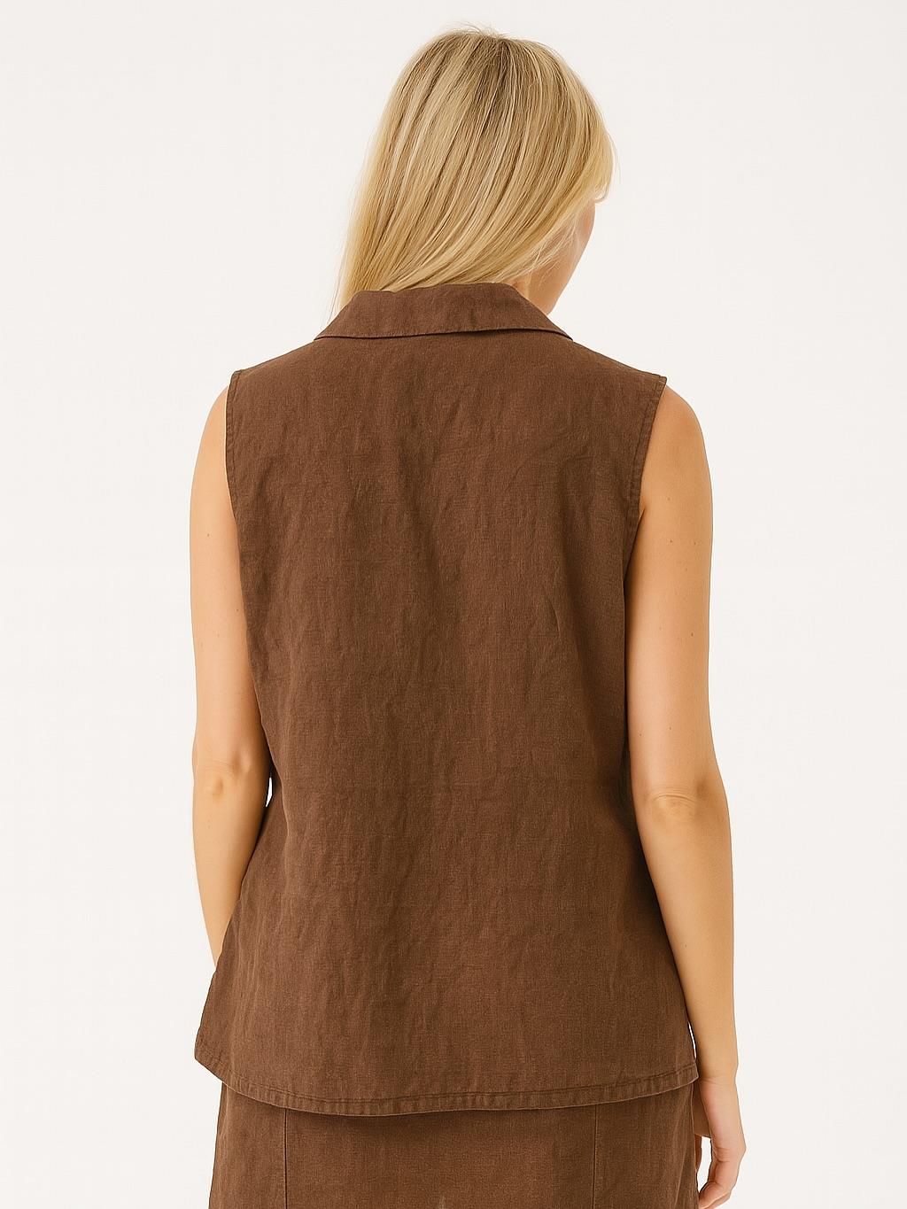 İtalyan Kravuze Keten Yelek - KAHVERENGİ