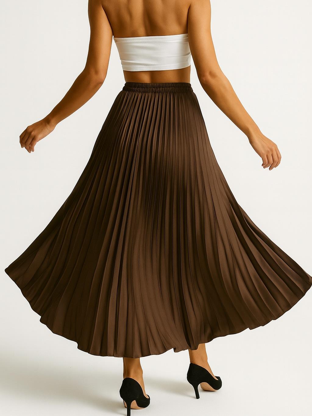 İtalyan Saten Etek - KAHVERENGİ