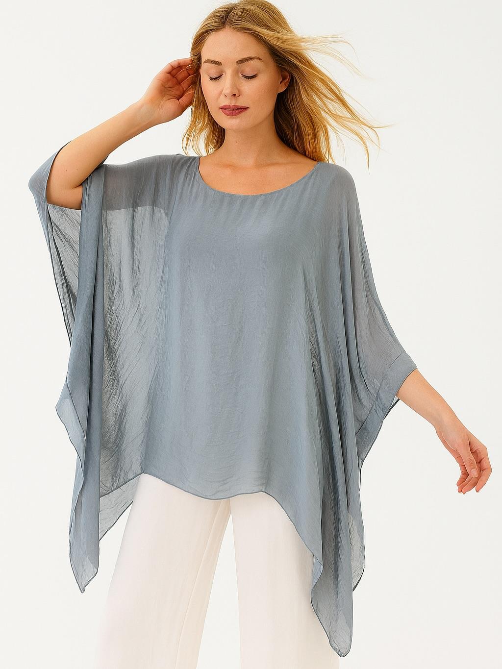 İtalyan İpek Bluz - BUZ GRİSİ