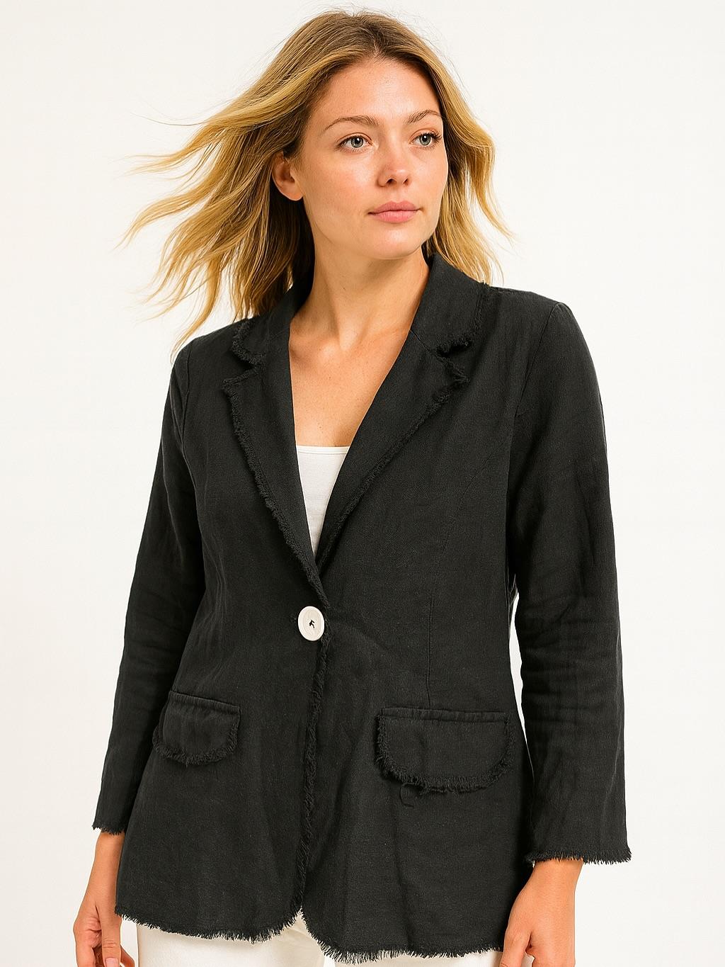 İtalyan Keten Ceket - SİYAH