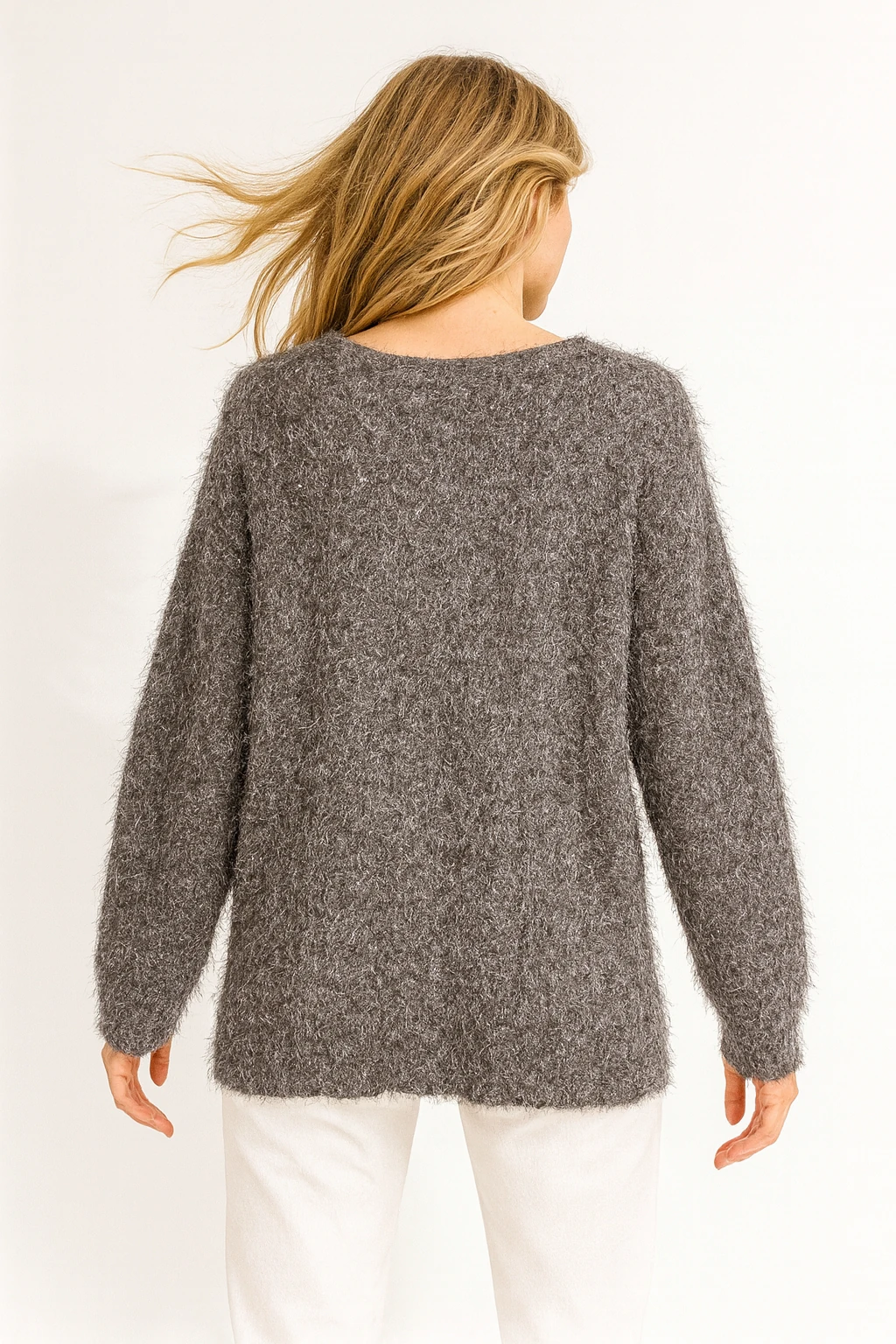 İtalyan İnce Tüylü Triko Bluz - VİZON