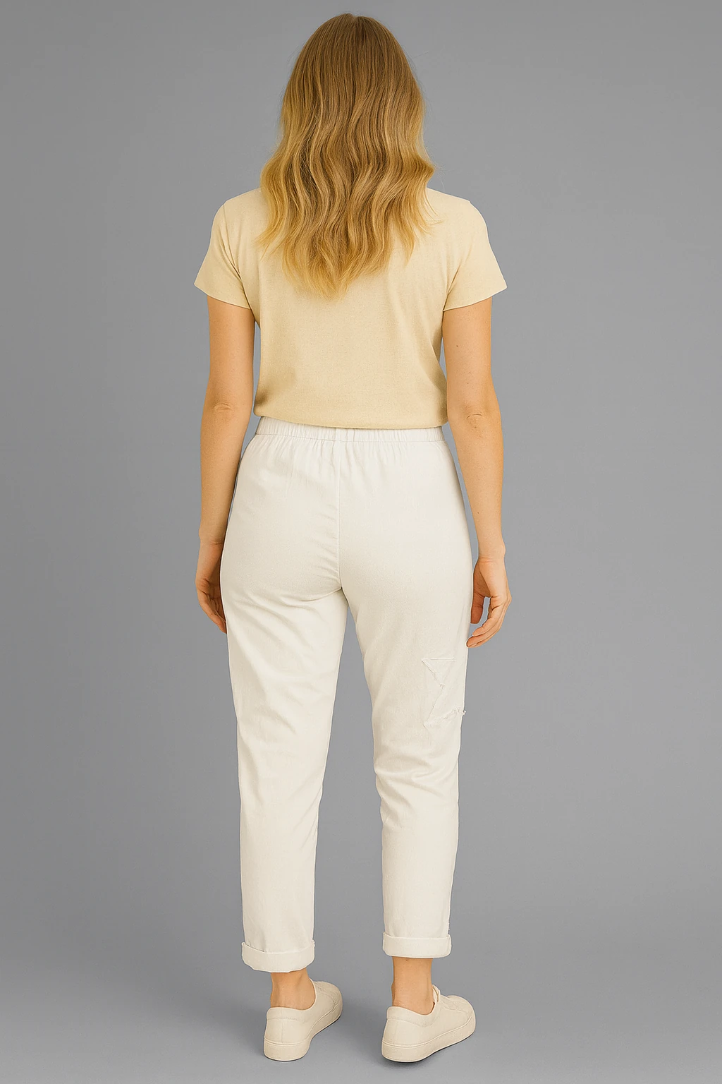 İtalyan Yıldız Detaylı Likralı Pantolon - BEYAZ