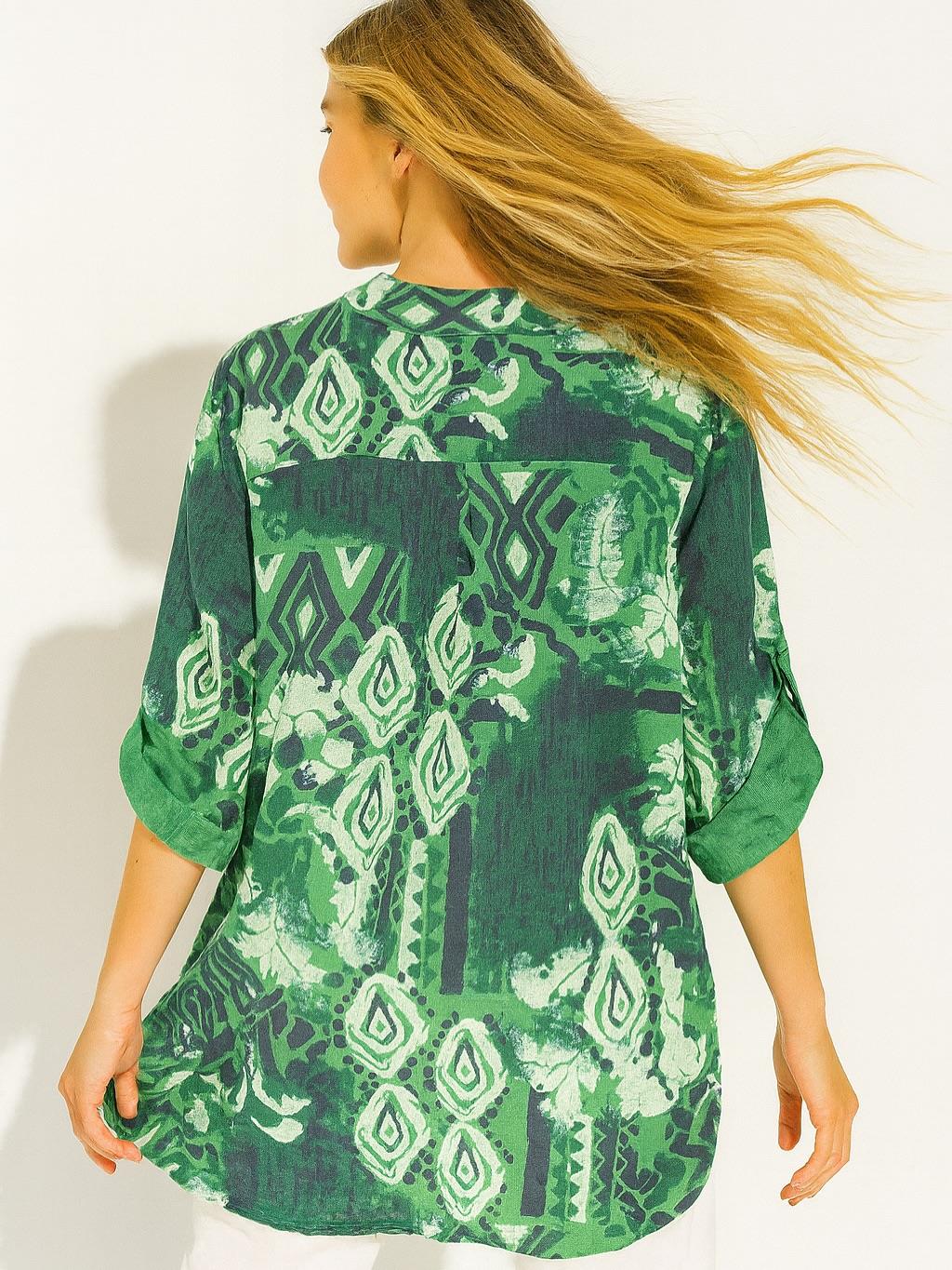 İtalyan Pamuk Keten Gömlek - YEŞİL