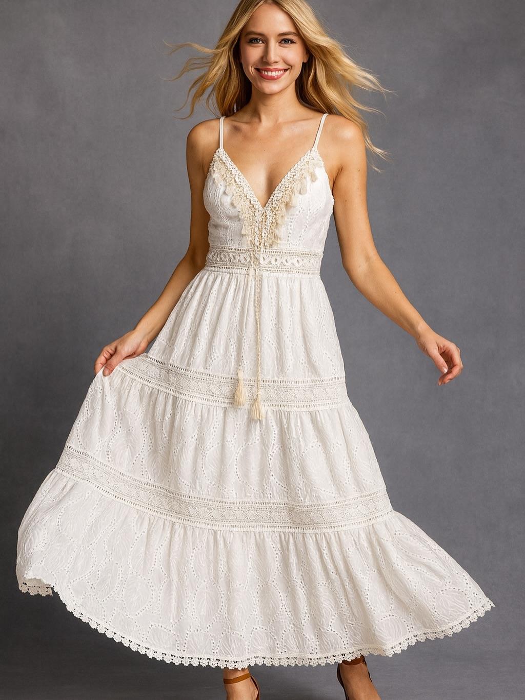 İtalyan Dantel Elbise - BEYAZ