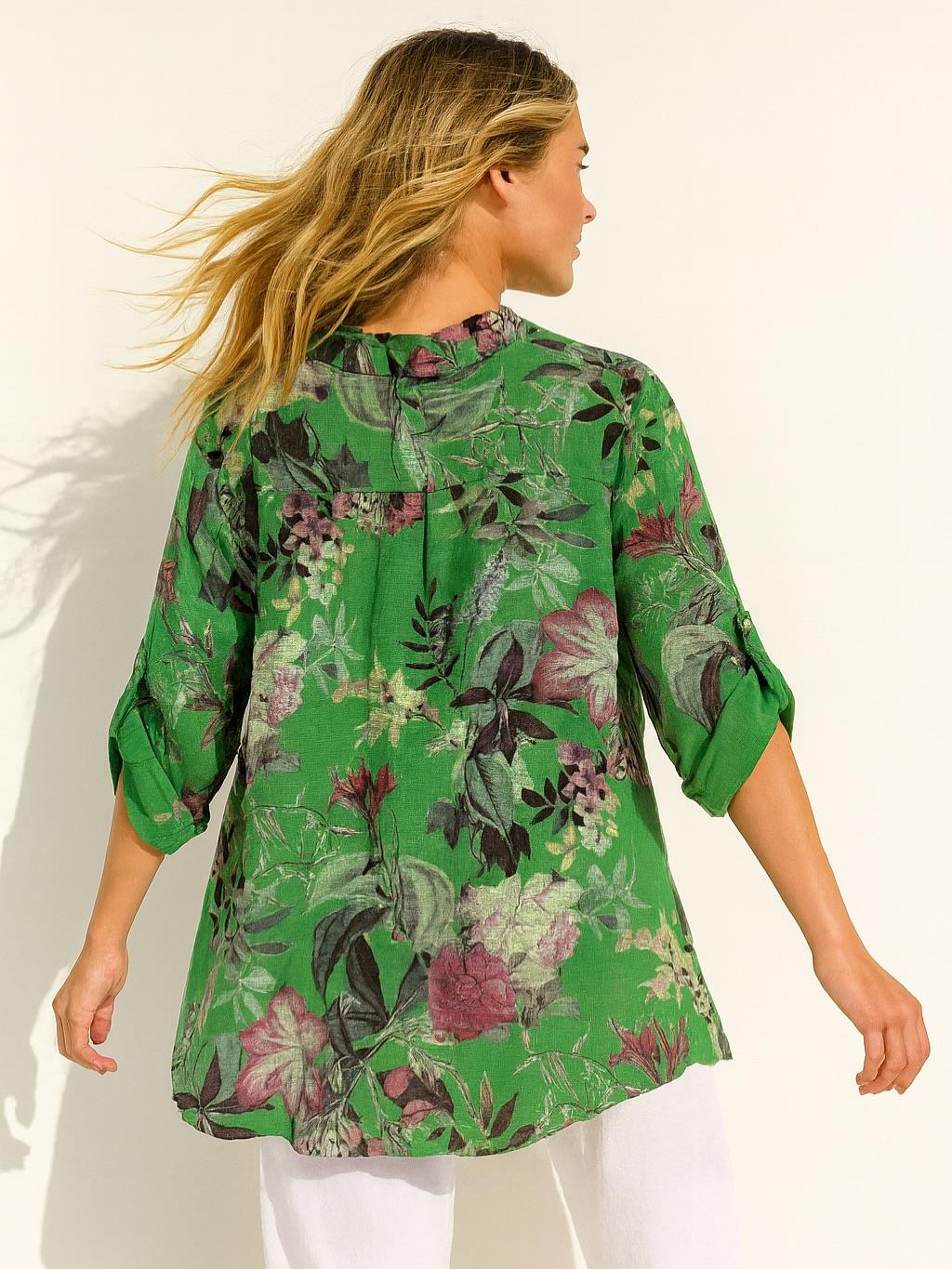 İtalyan Pamuk Keten Gömlek - YEŞİL