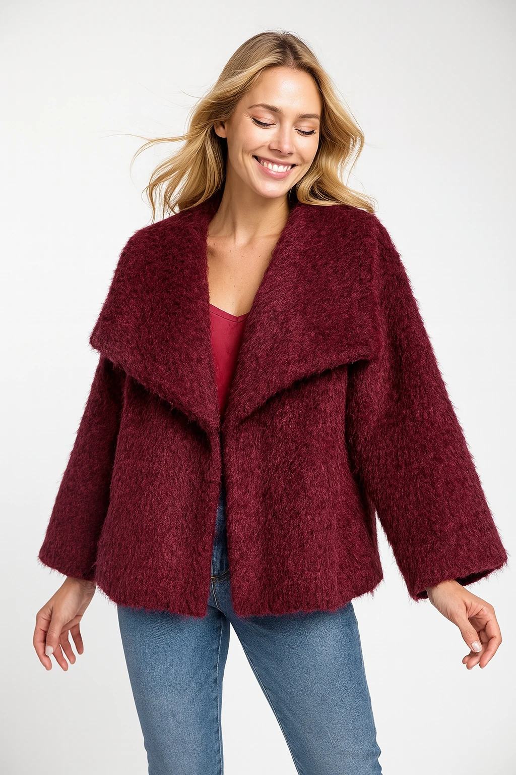 İtalyan Şal Yaka Keçe Ceket - BORDO