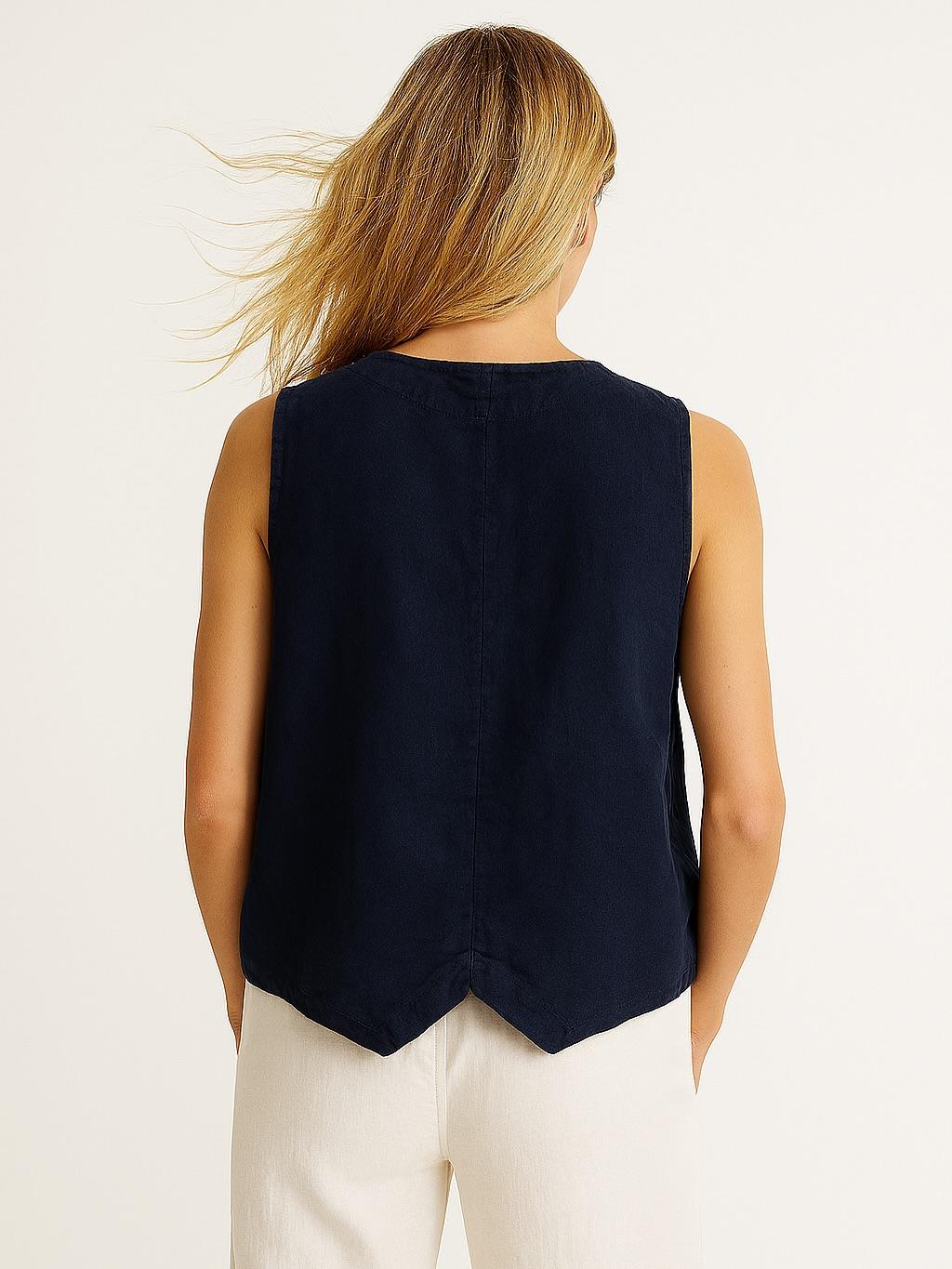 İtalyan Keten Yelek - LACİVERT