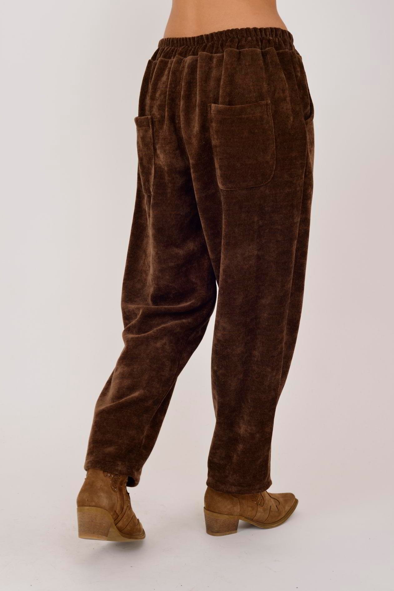 İtalyan Cep Detaylı Fitilli Kadife Pantolon - KAHVERENGİ