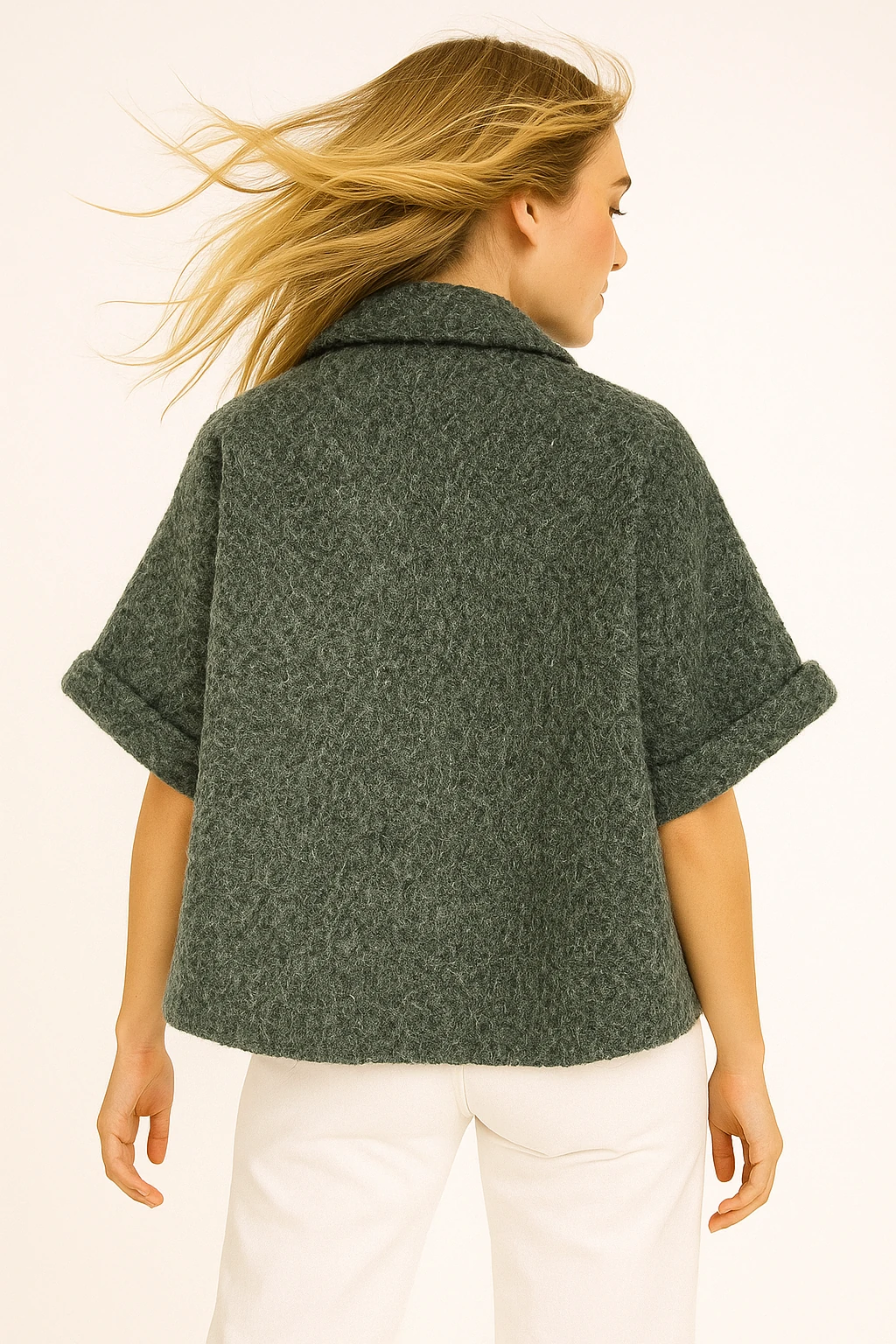 İtalyan Kısa Kollu Keçe Ceket - HAKİ