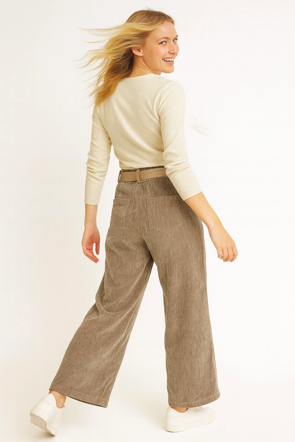 İtalyan Kadife Boru Paça Kemerli Pantolon - VİZON