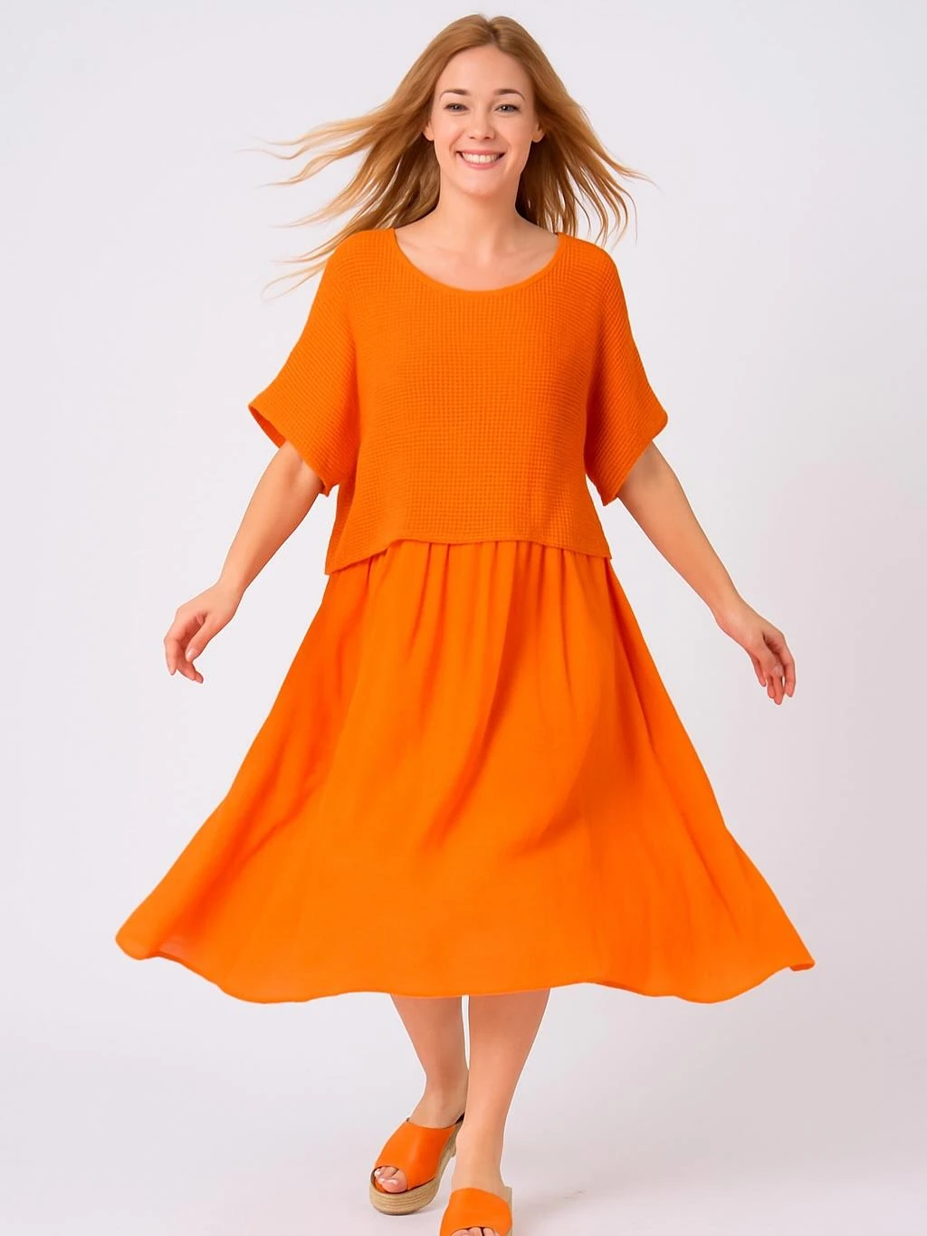 İtalyan File Elbise - TURUNCU