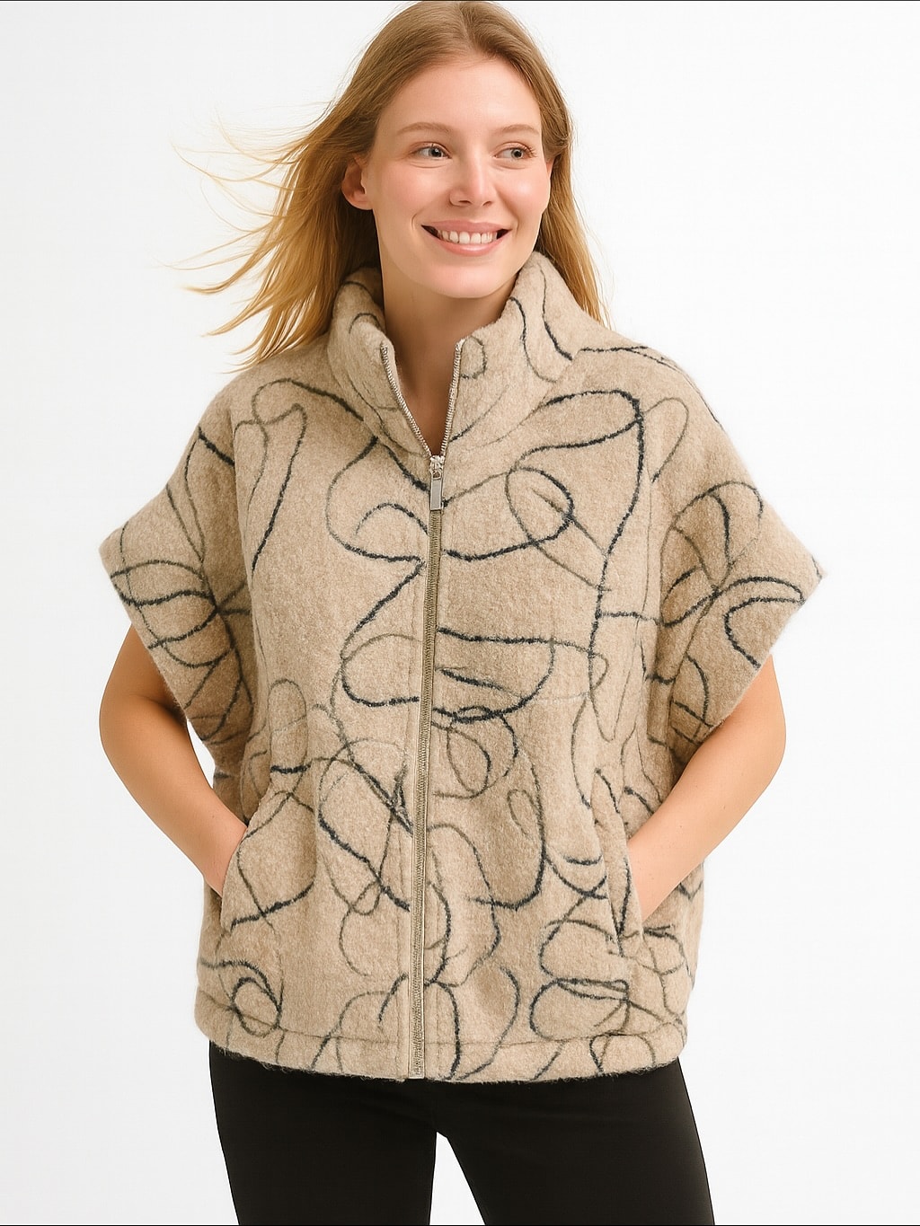 İtalyan Desenli Keçe Yelek - VİZON