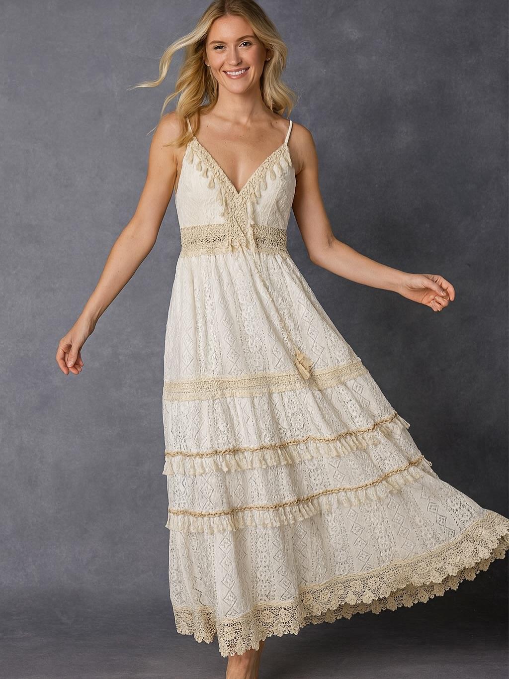 İtalyan Dantel Elbise - BEYAZ