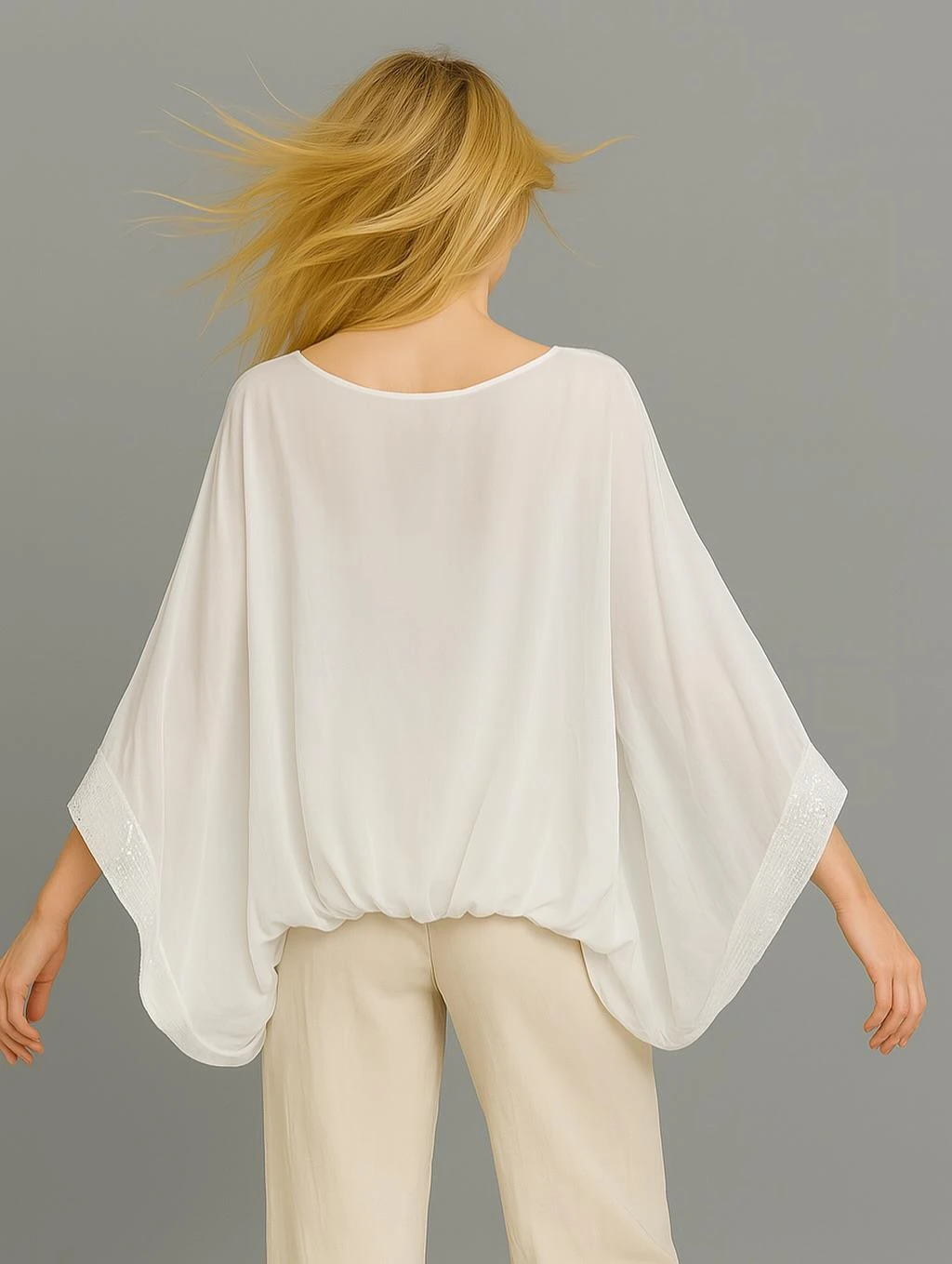 İtalyan İpek Bluz - BEYAZ