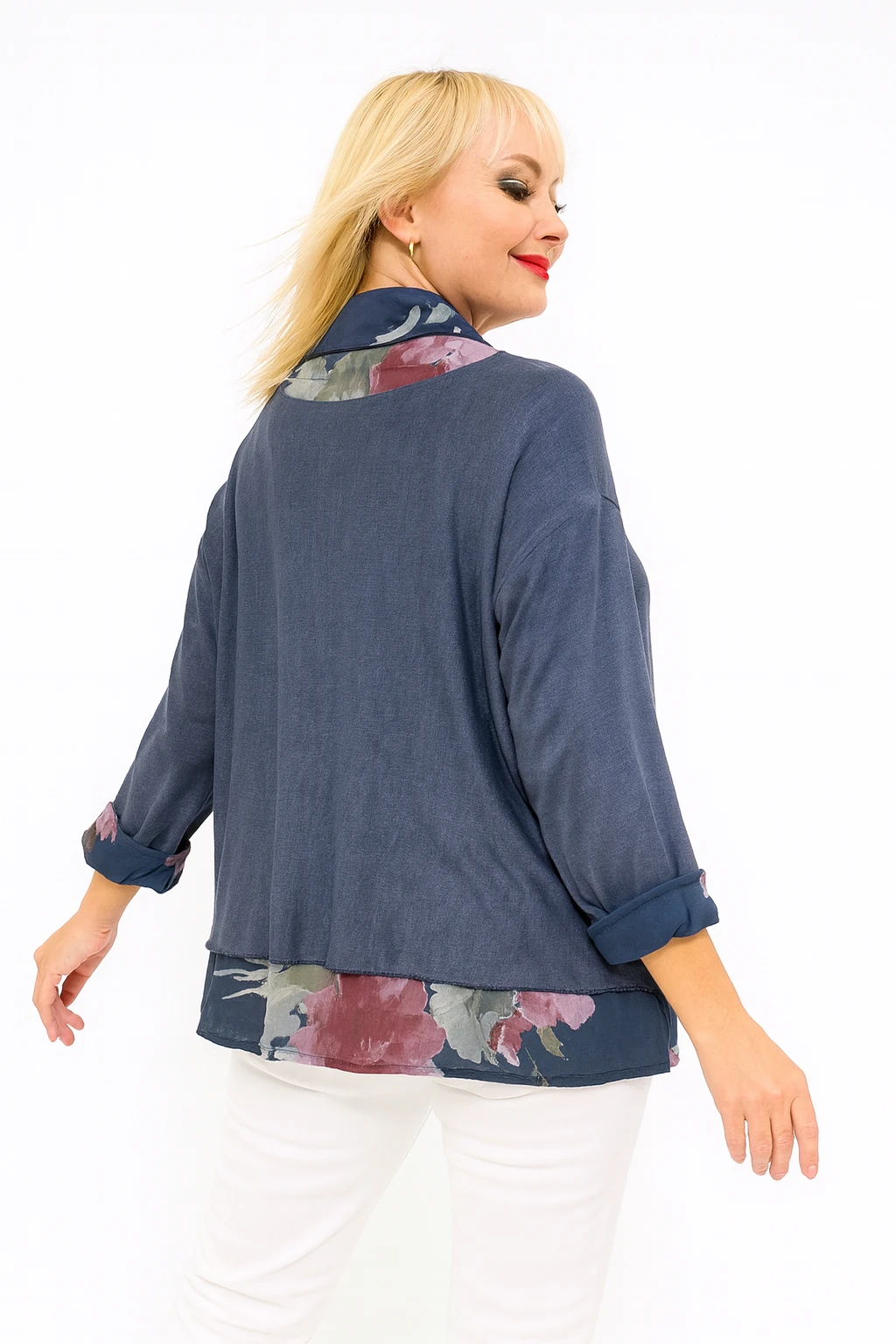 İtalyan Fularlı 3'lü Takım Bluz - KOYU MAVİ