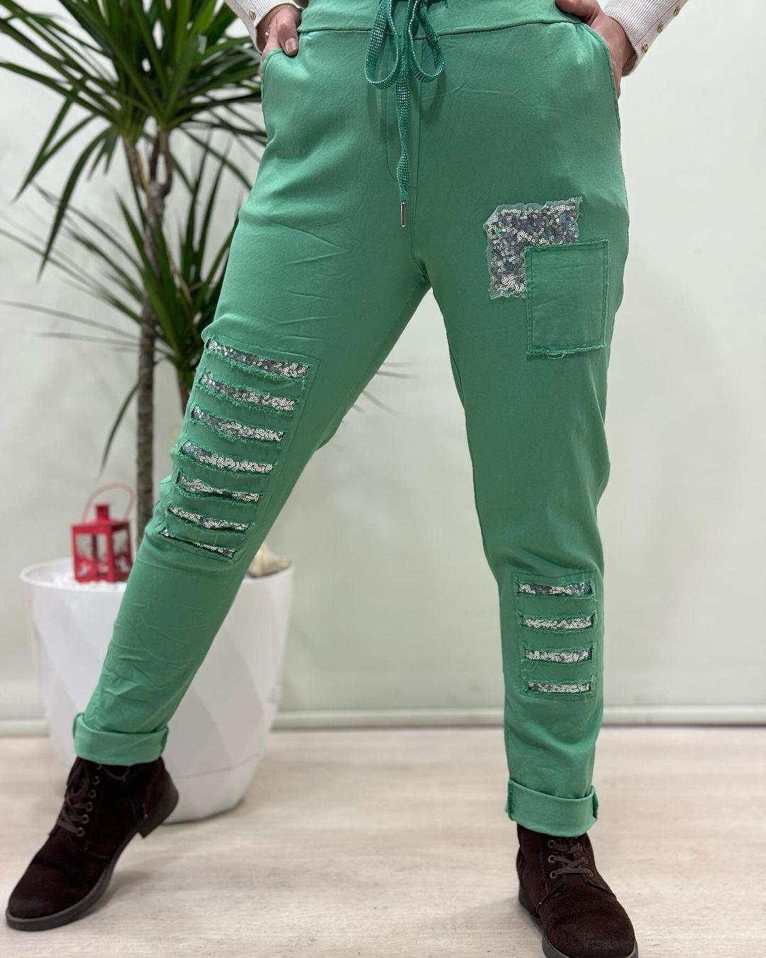 İtalyan Likralı Pantolon - YEŞİL