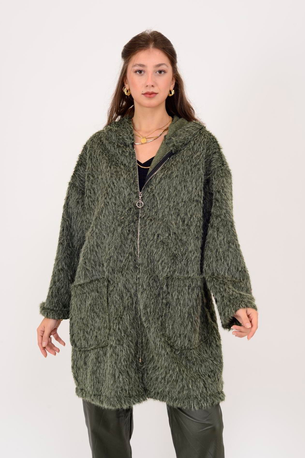 İtalyan Kapüşonlu Keçe Kaban - HAKİ