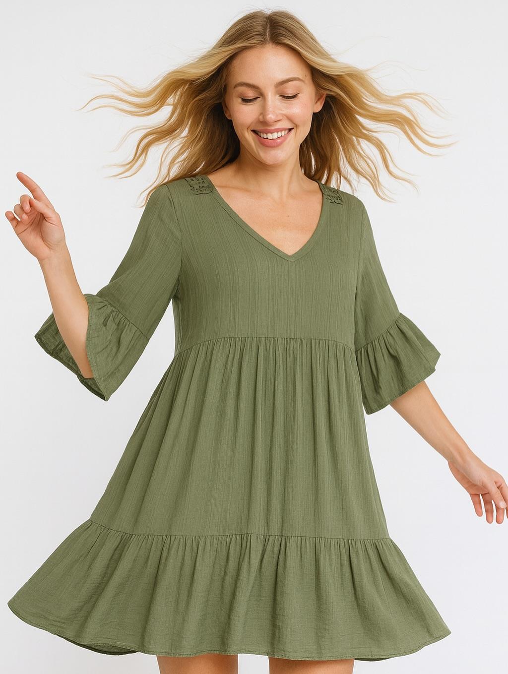 İtalyan Pamuklu Elbise - HAKİ