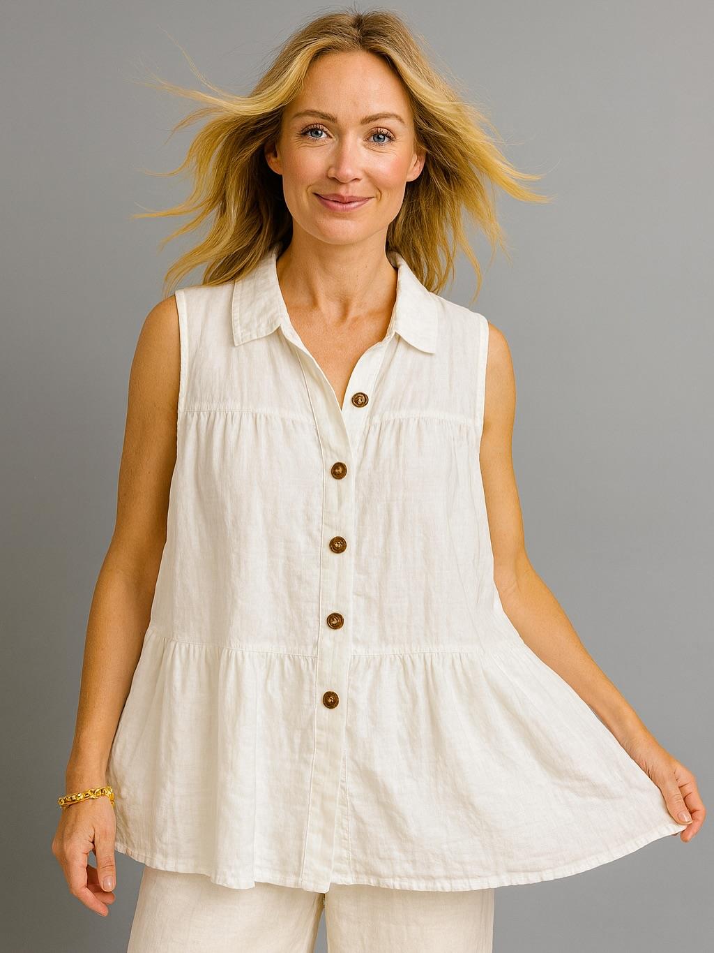 İtalyan Keten Bluz - BEYAZ