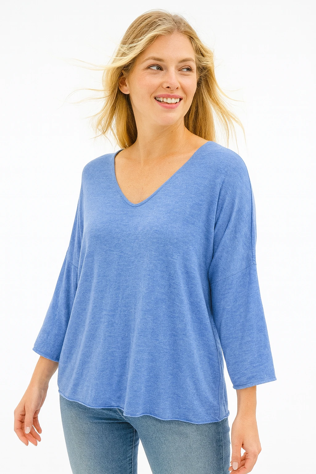 İtalyan V Yaka Triko Bluz - BEBE MAVİSİ