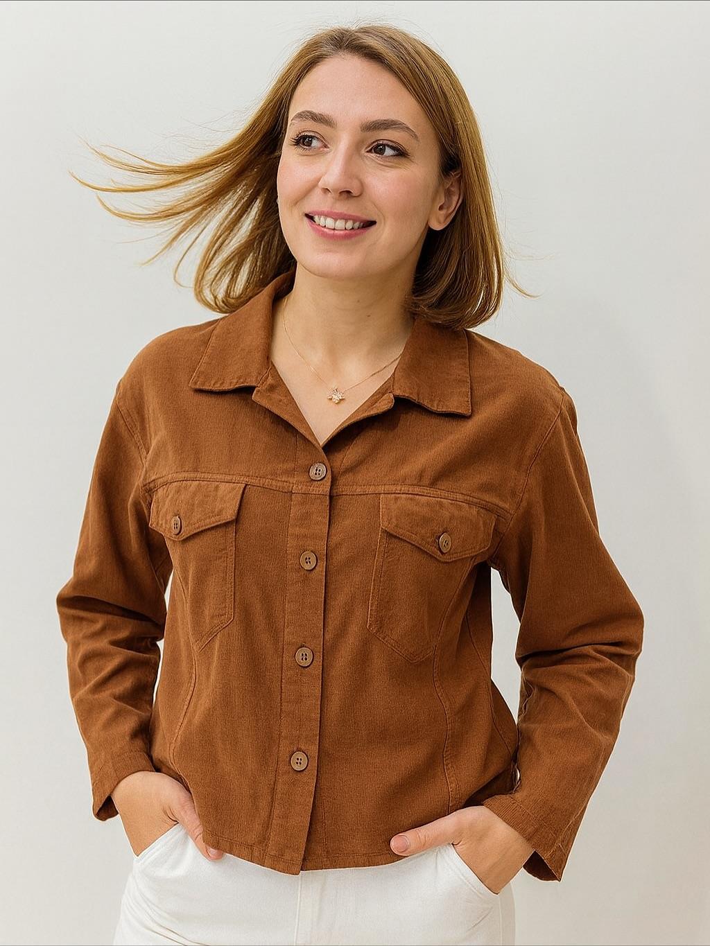 İtalyan Kadife Gömlek - KAHVERENGİ