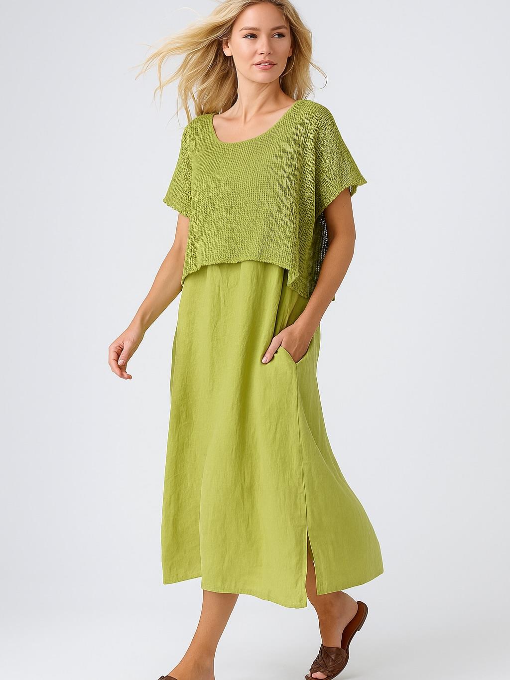 İtalyan Kalın Askılı File Elbise - YAĞ YEŞİLİ