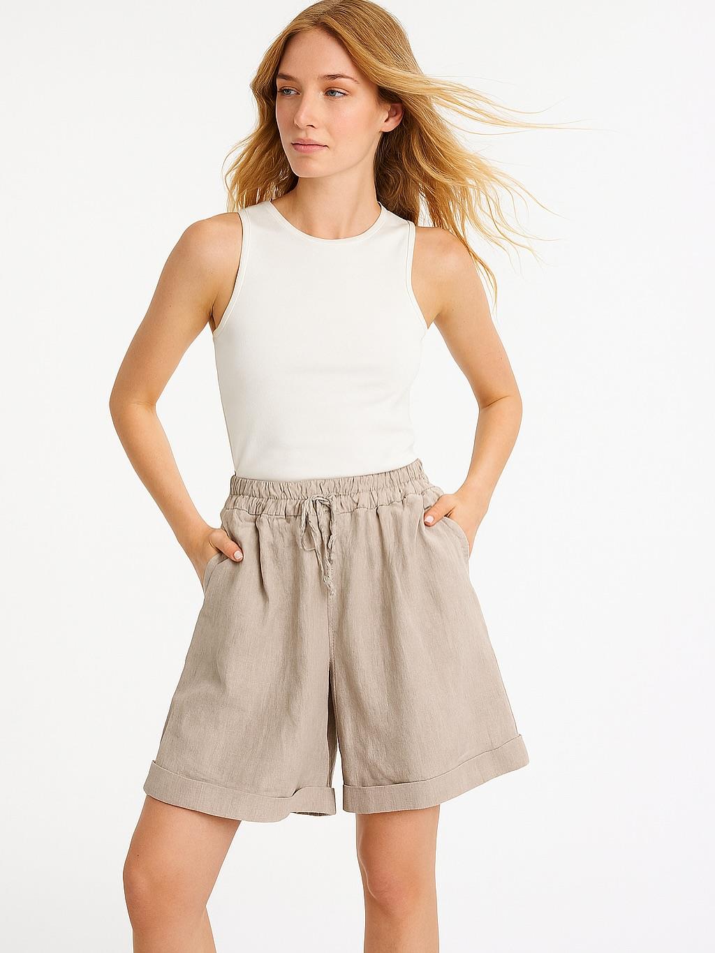 İtalyan Keten Şort - BEJ