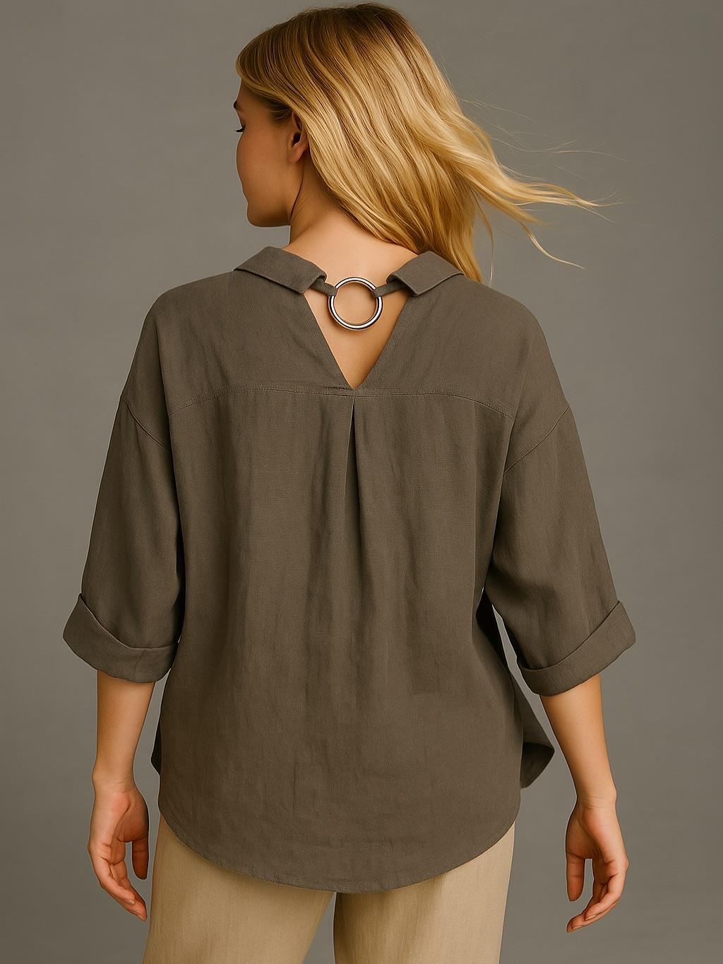 İtalyan Keten Sırt Halka Detaylı Gömlek - VİZON