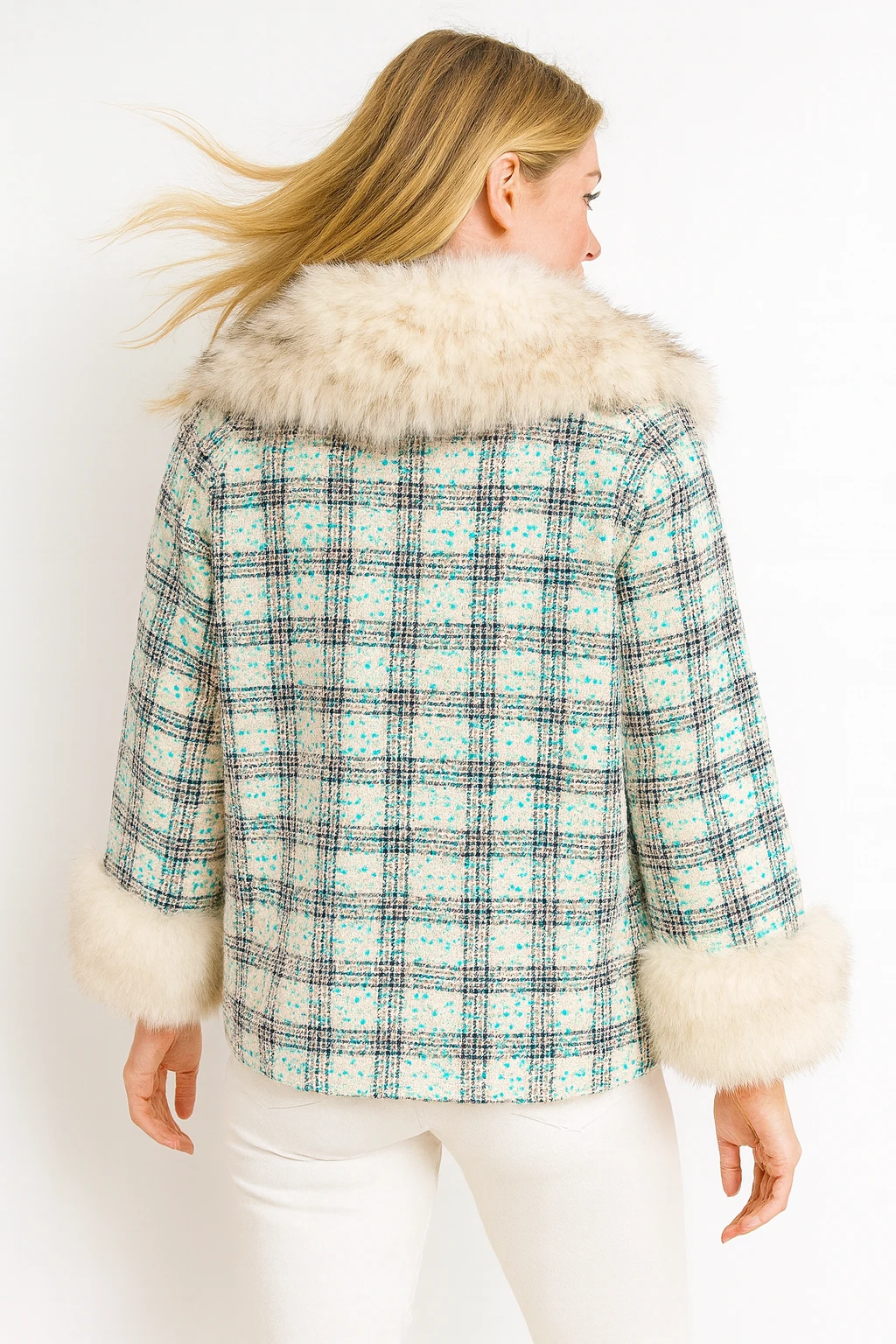 İtalyan Kürk Detaylı Ceket - BEYAZ