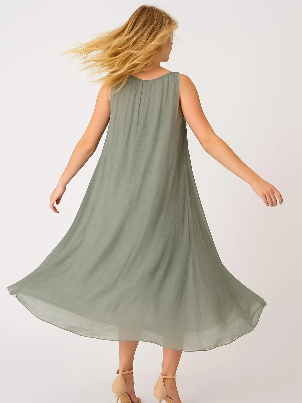 İtalyan İpek Elbise - HAKİ