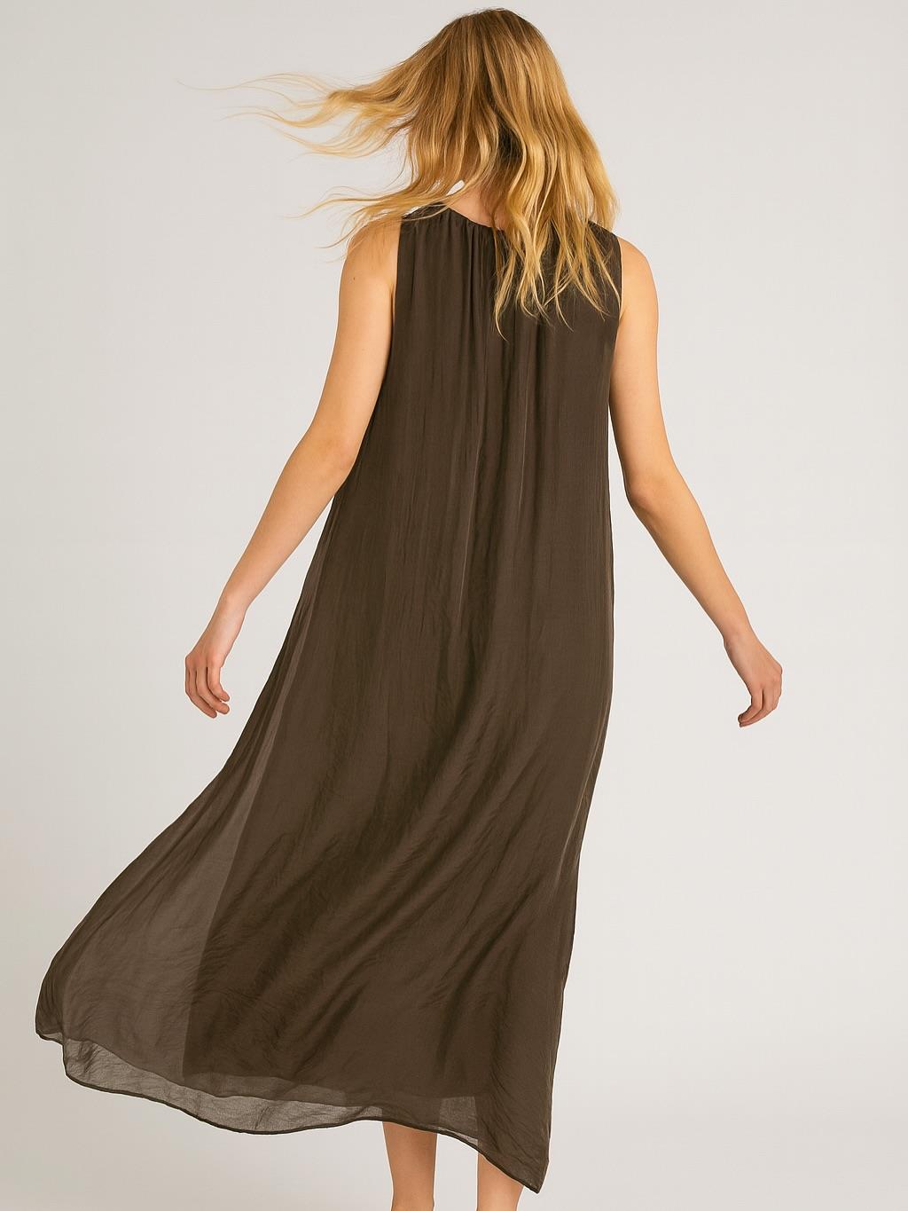 İtalyan İpek Elbise - KAHVERENGİ