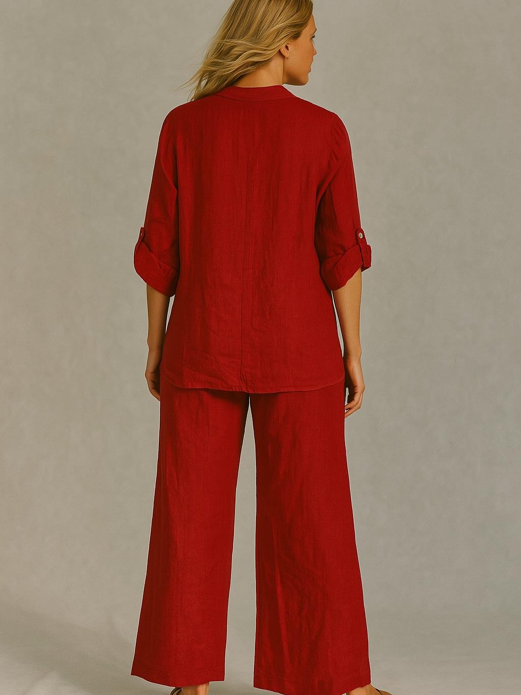 İtalyan Keten Takım - KIRMIZI