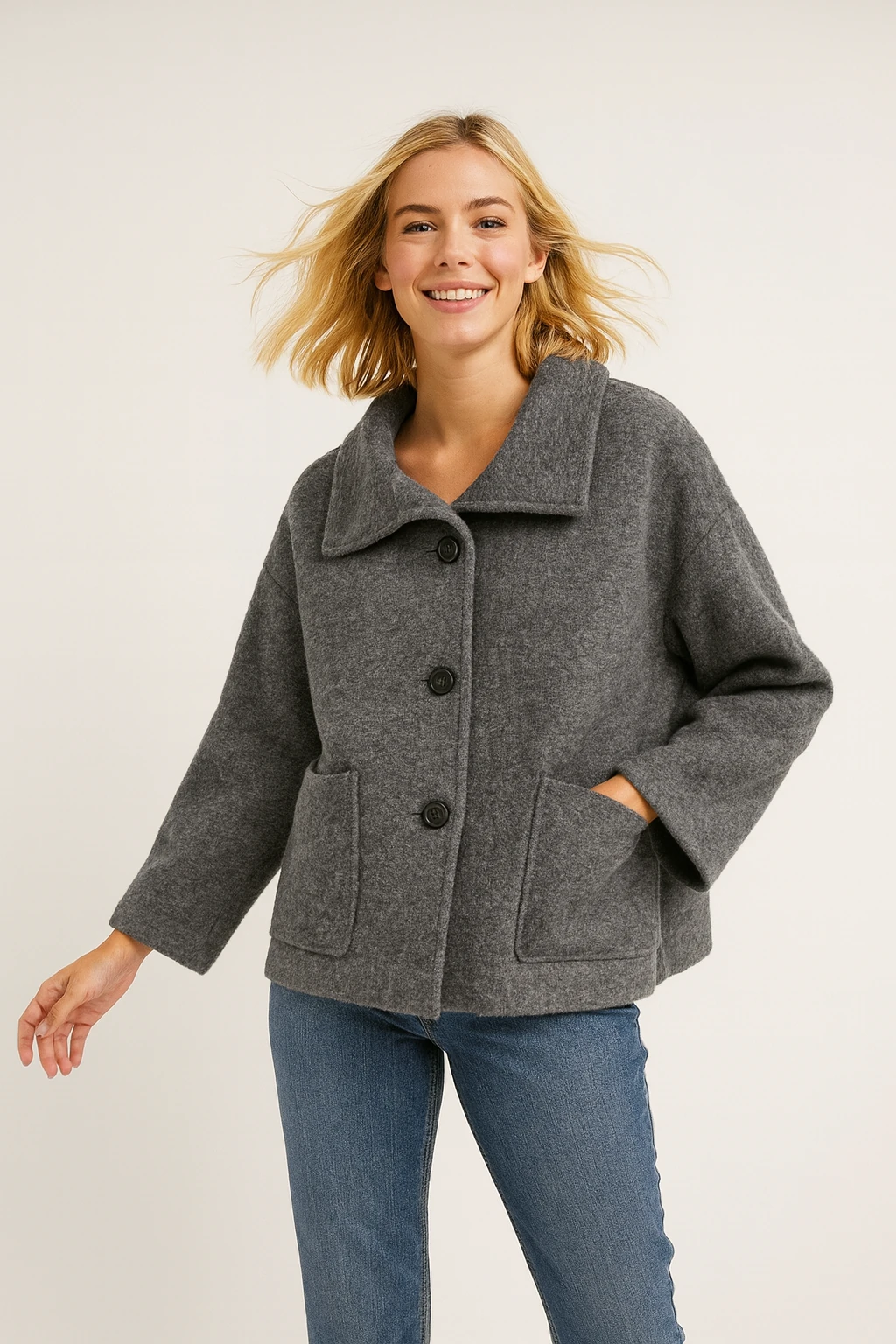 İtalyan Cep Detaylı Keçe Ceket - ANTRASİT