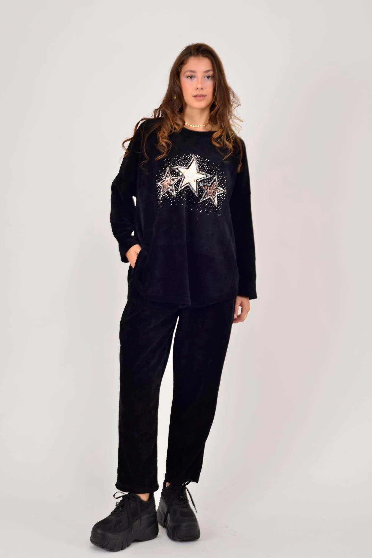 İtalyan Cep Detaylı Fitilli Kadife Pantolon - SİYAH