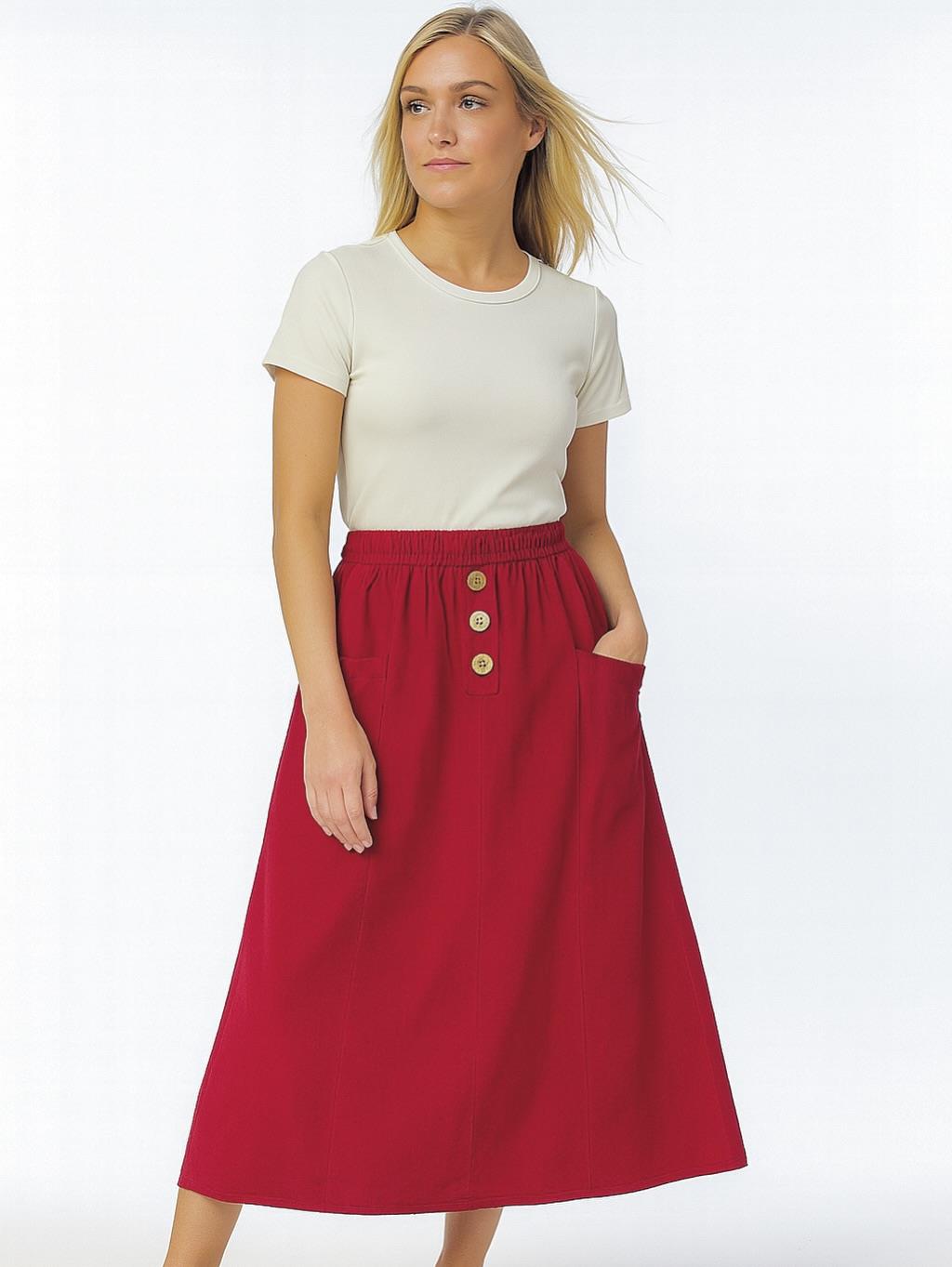 İtalyan Kadife Düğme Detaylı Etek - BORDO