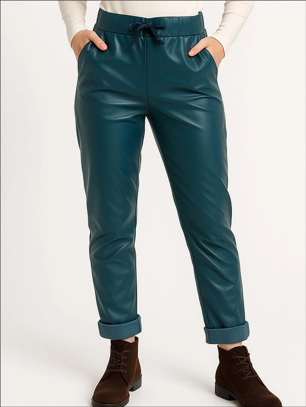 İtalyan Deri Pantolon - PETROL YEŞİLİ