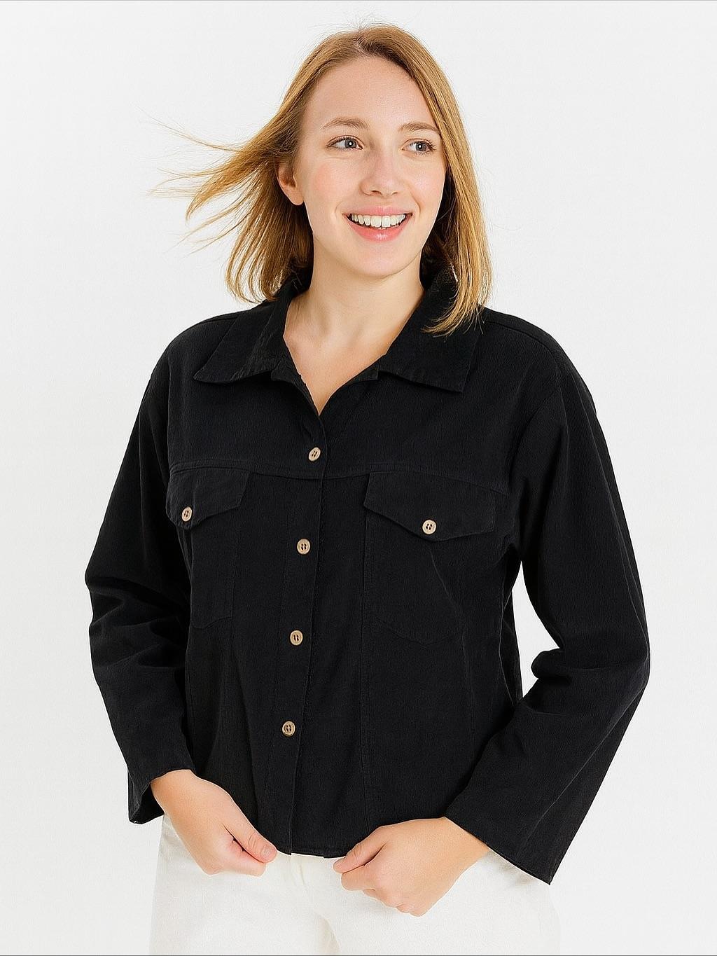 İtalyan Kadife Gömlek - SİYAH