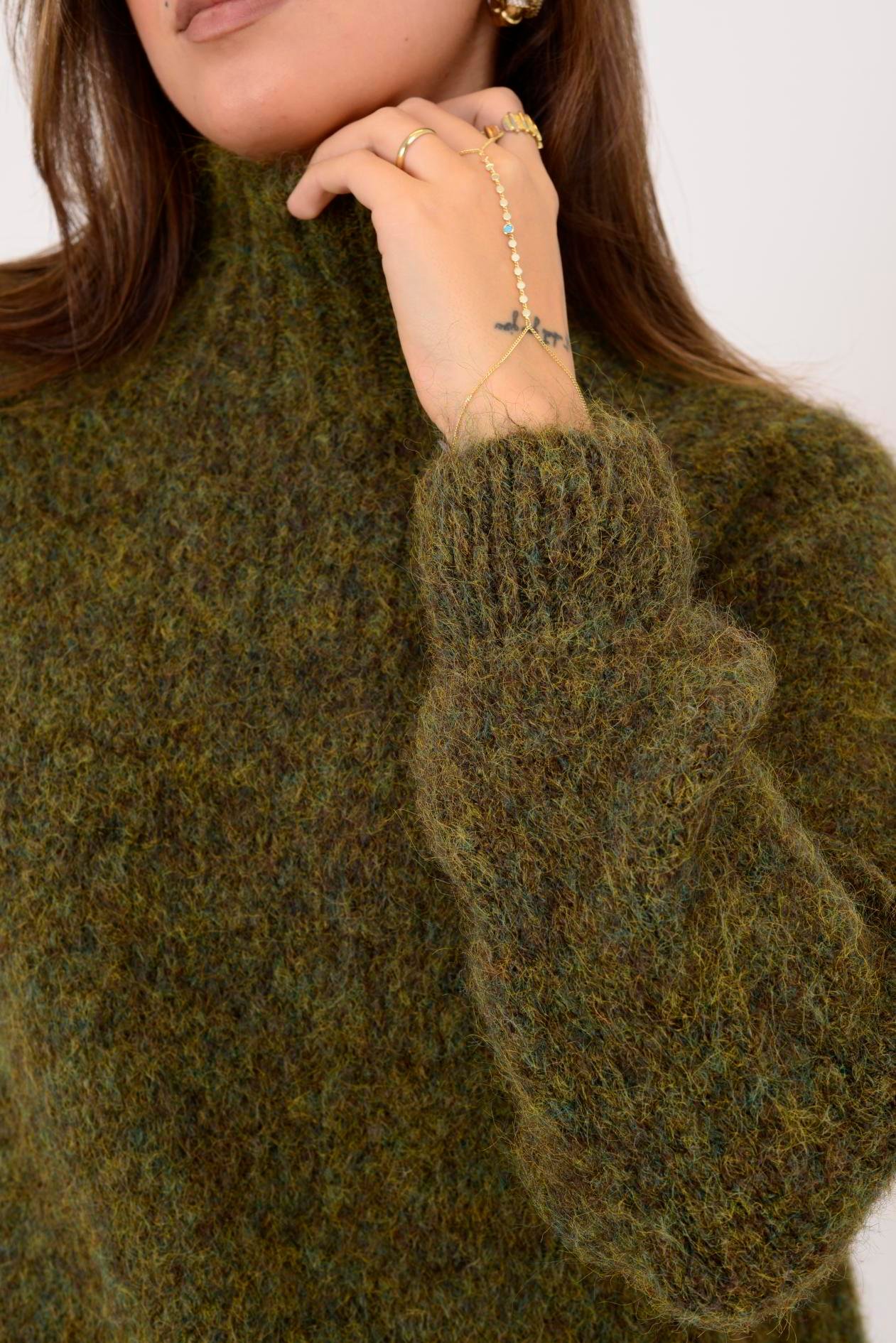 İtalyan Boğazlı Triko Kazak - HAKİ